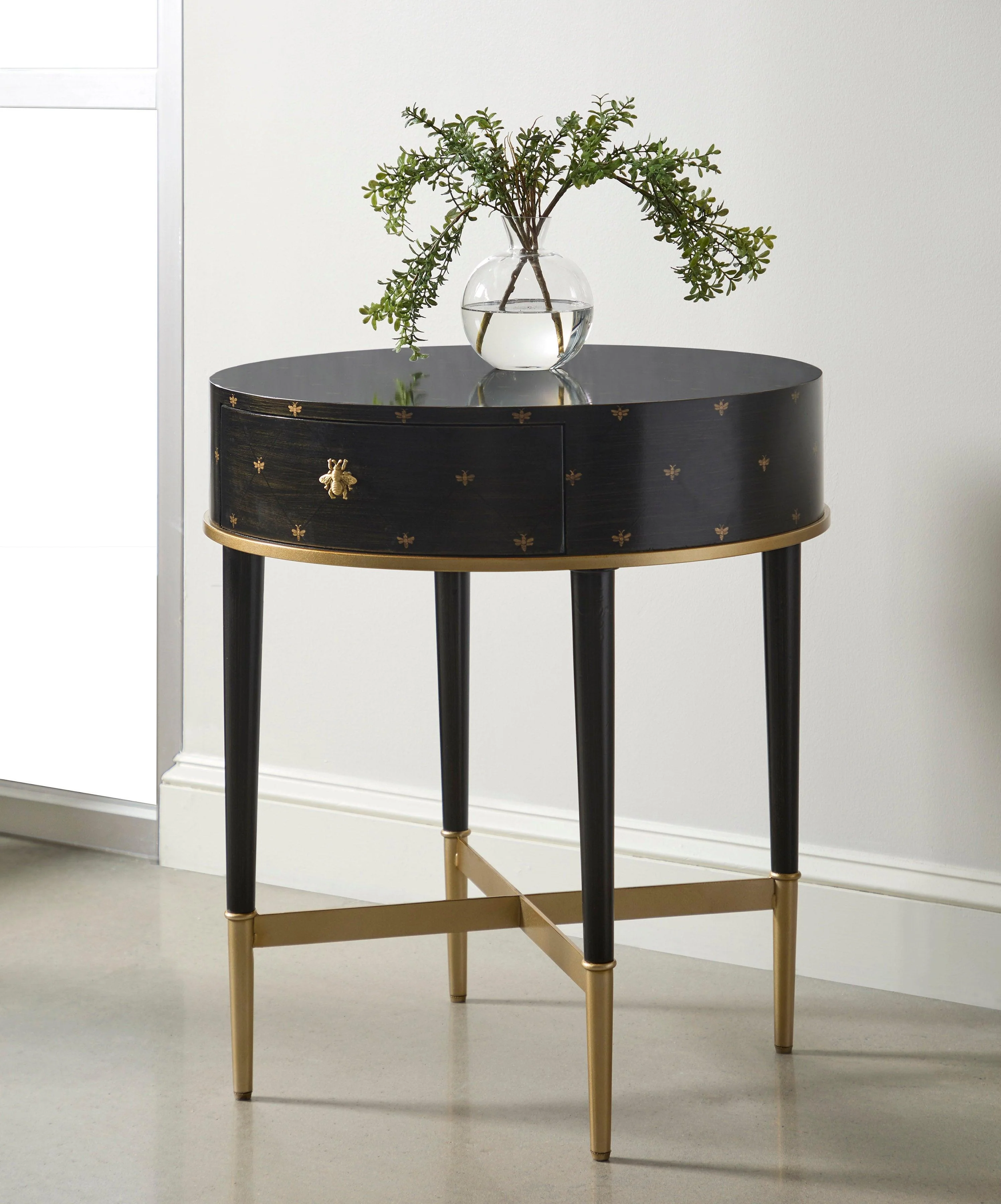 Soft Black Round Accent Table with Storage - Frankwebs