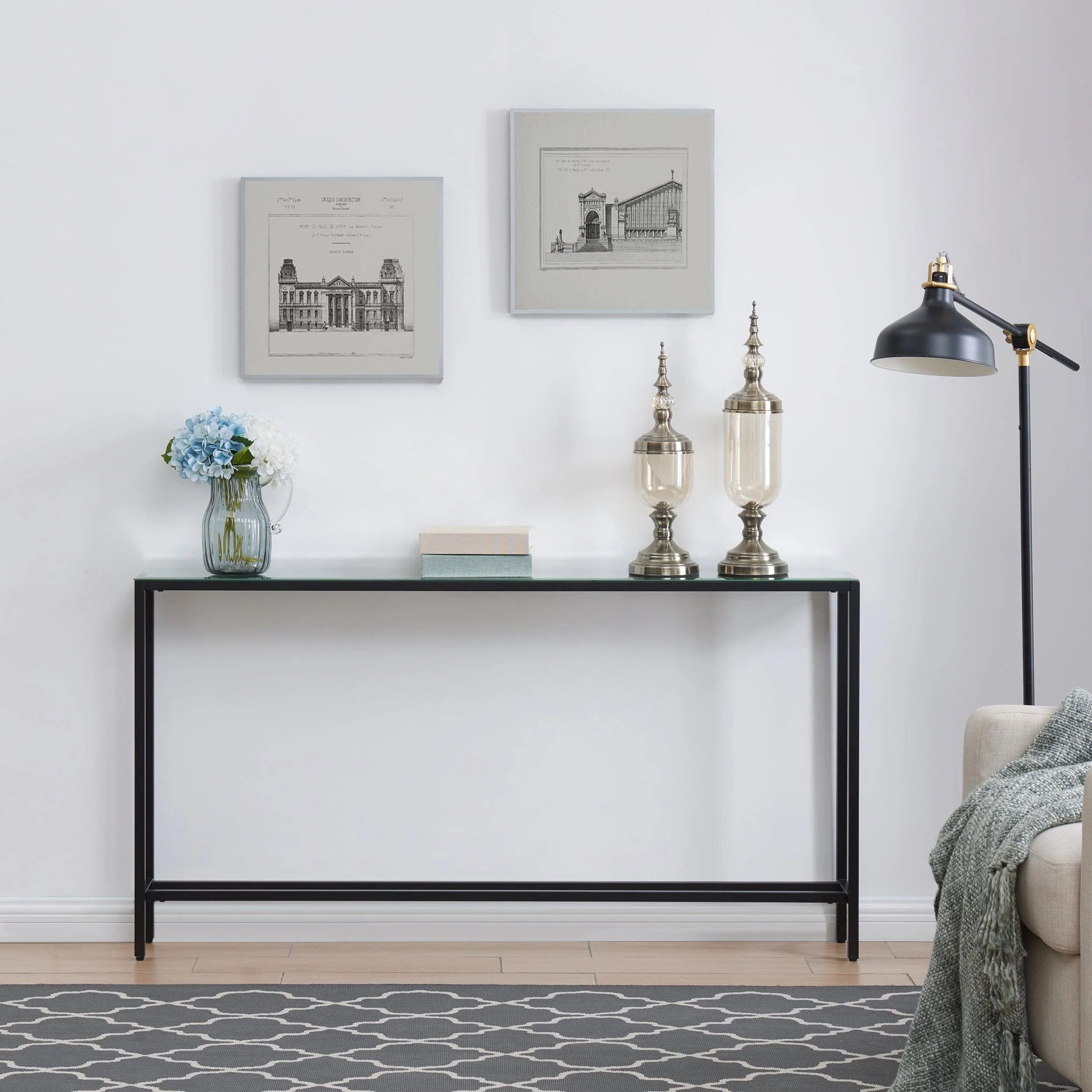 Darrin Narrow Long Console Table w/ Mirrored Top – Black - Frankwebs