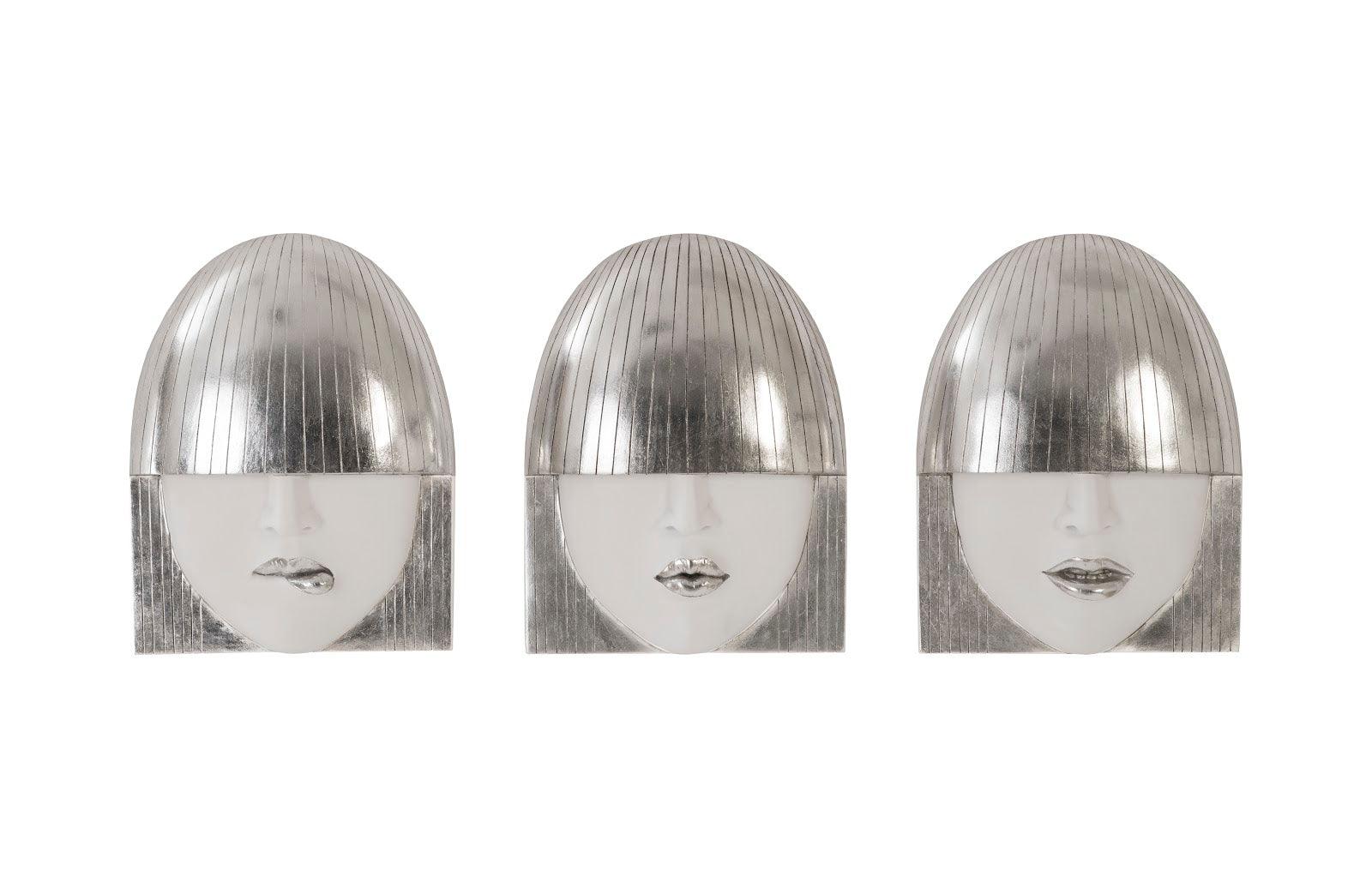 Fashion Faces Wall Art, Small, White and Silver Leaf, Set of 3 - Frankwebs
