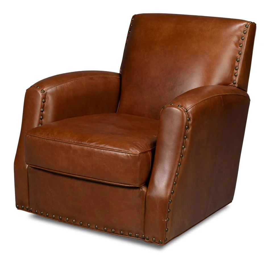 Taft Leather Swivel Chair - Havana Brown - Frankwebs