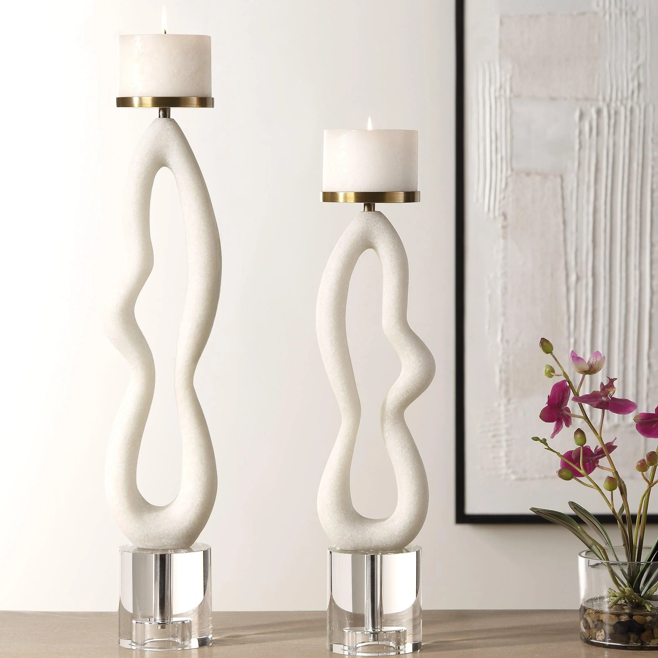 Feamelo Ivory Stone Candleholders, S/2 - Frankwebs