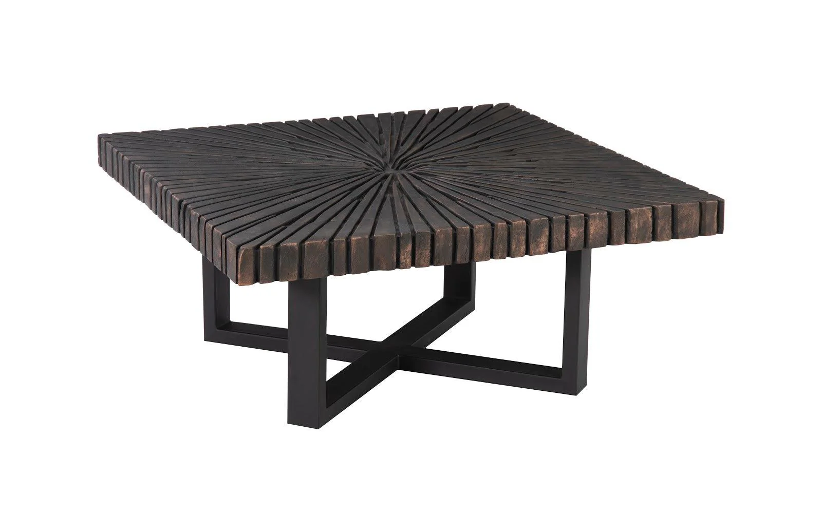 Chainsaw Coffee Table, Square, Black Iron Cross Base, Black/Copper - Frankwebs