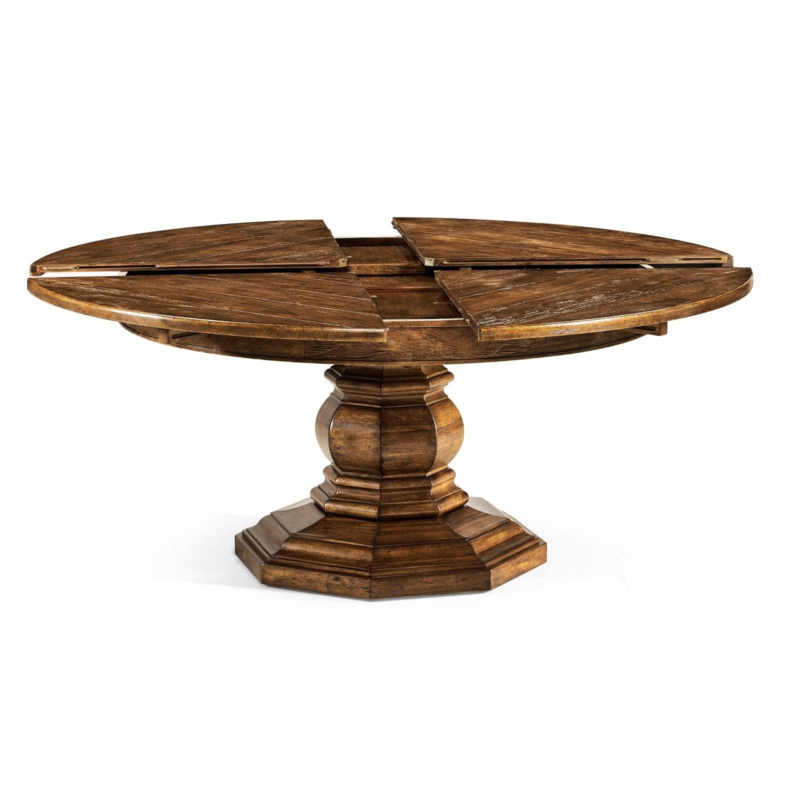 Casual Accents Country Walnut Round Extendable Dining Table 59