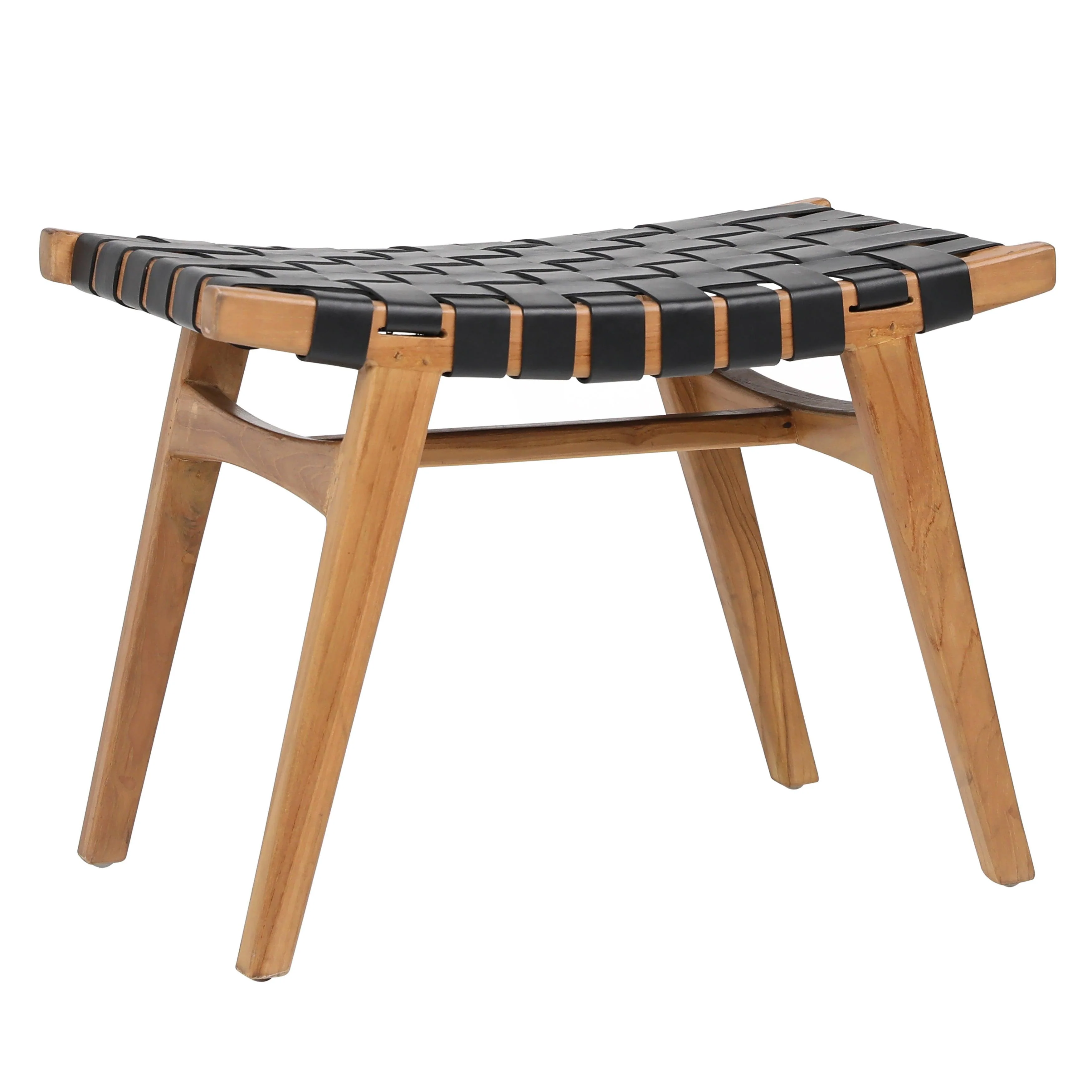 Camella Stool Natural teak black leather - Frankwebs