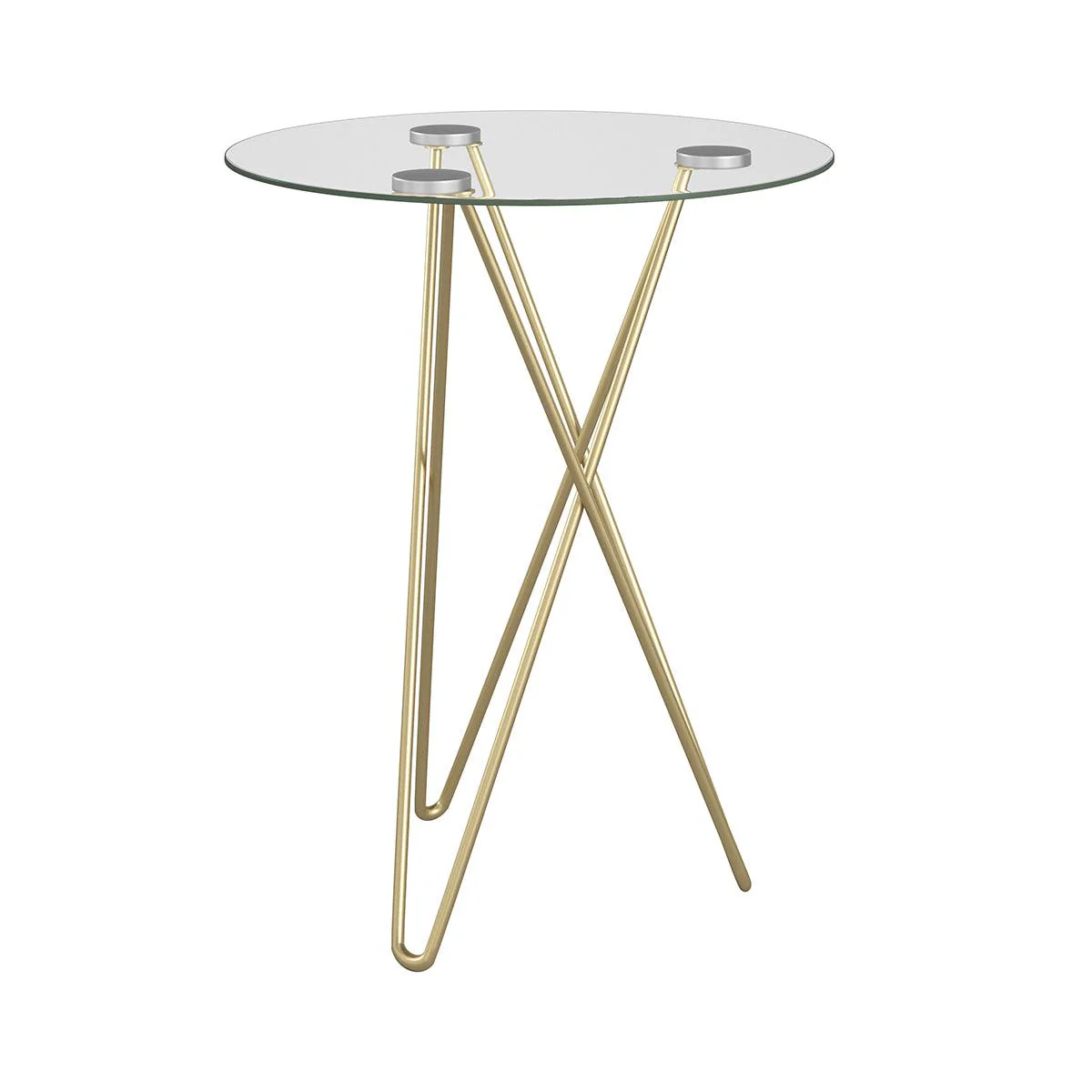 Zoey Round Side Table in Clear Tempered Glass with Matte Brushed Gold Base - Frankwebs