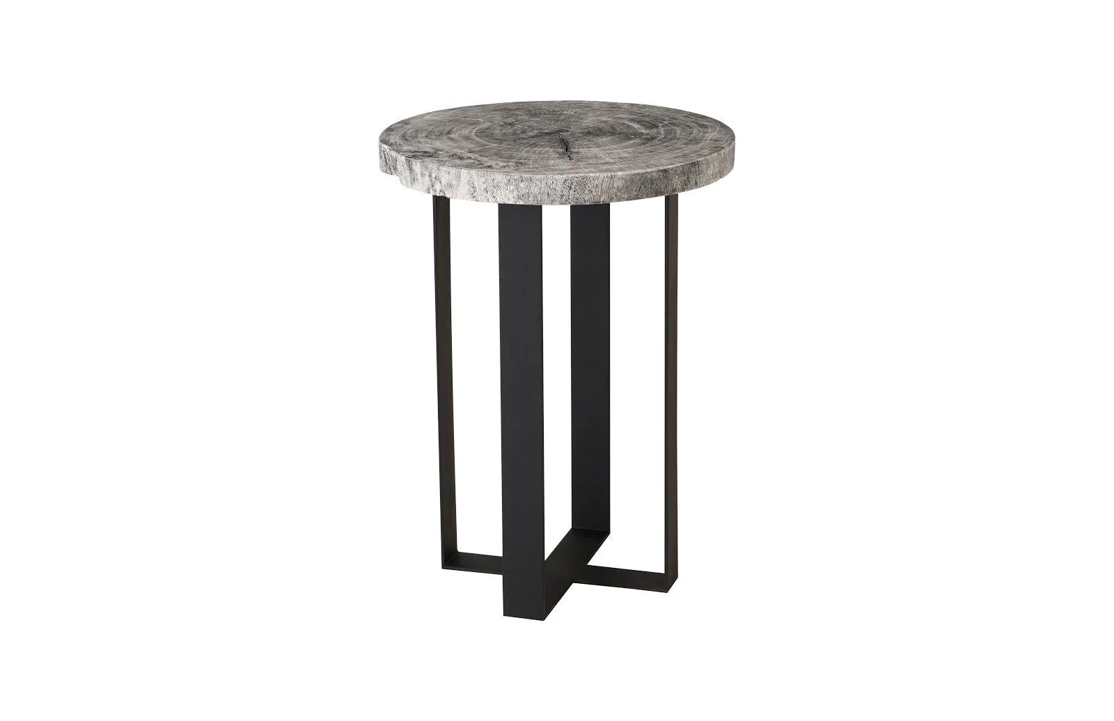 Chuleta Bar Table on Black Metal Base, Chamcha Wood, Gray Stone - Frankwebs