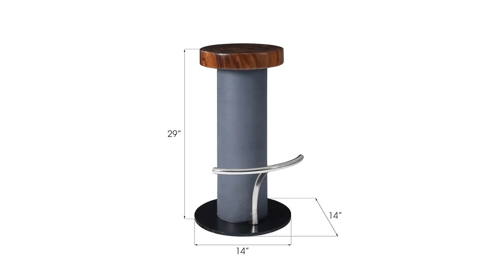 Concrete Bar Stool, Chamcha Wood Top, Stainless Steel Footrest - Frankwebs