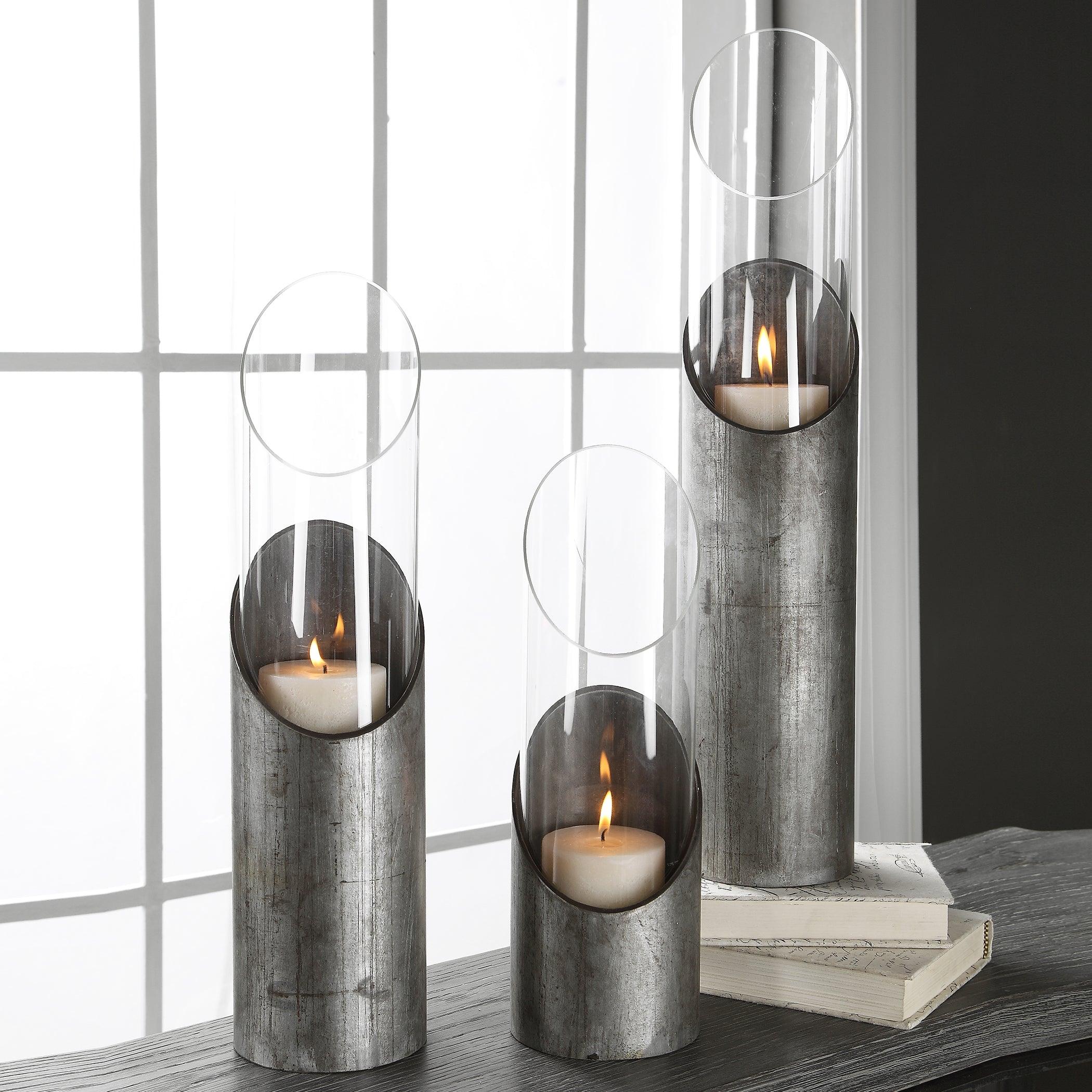 KARTER IRON & GLASS CANDLEHOLDERS SET/3 - Frankwebs