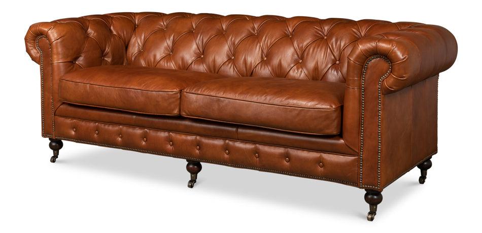 Tufted English Club Sofa - Brown Leather - Frankwebs