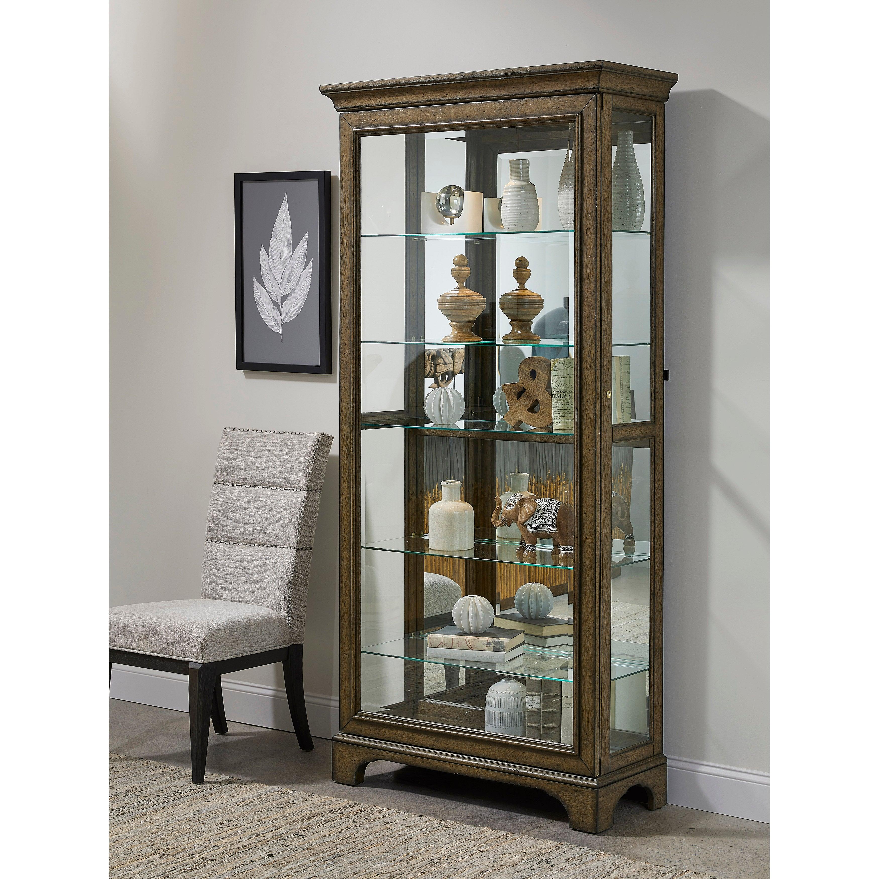 Traditional Sliding Door Curio with Glass Shelves and LED Light - Frankwebs