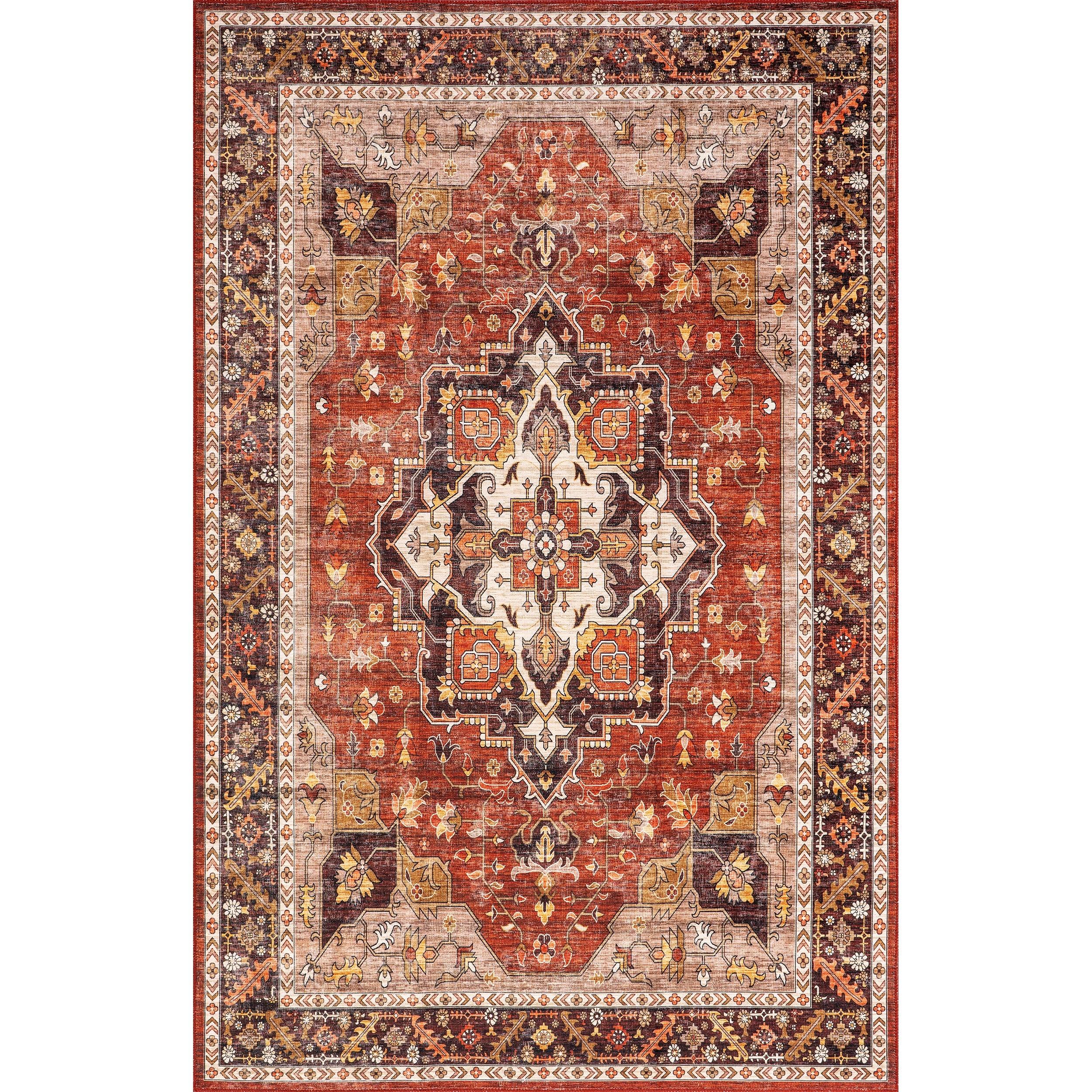 Hera Medallion Stain-Resistant Machine Washable Area Rug - Frankwebs