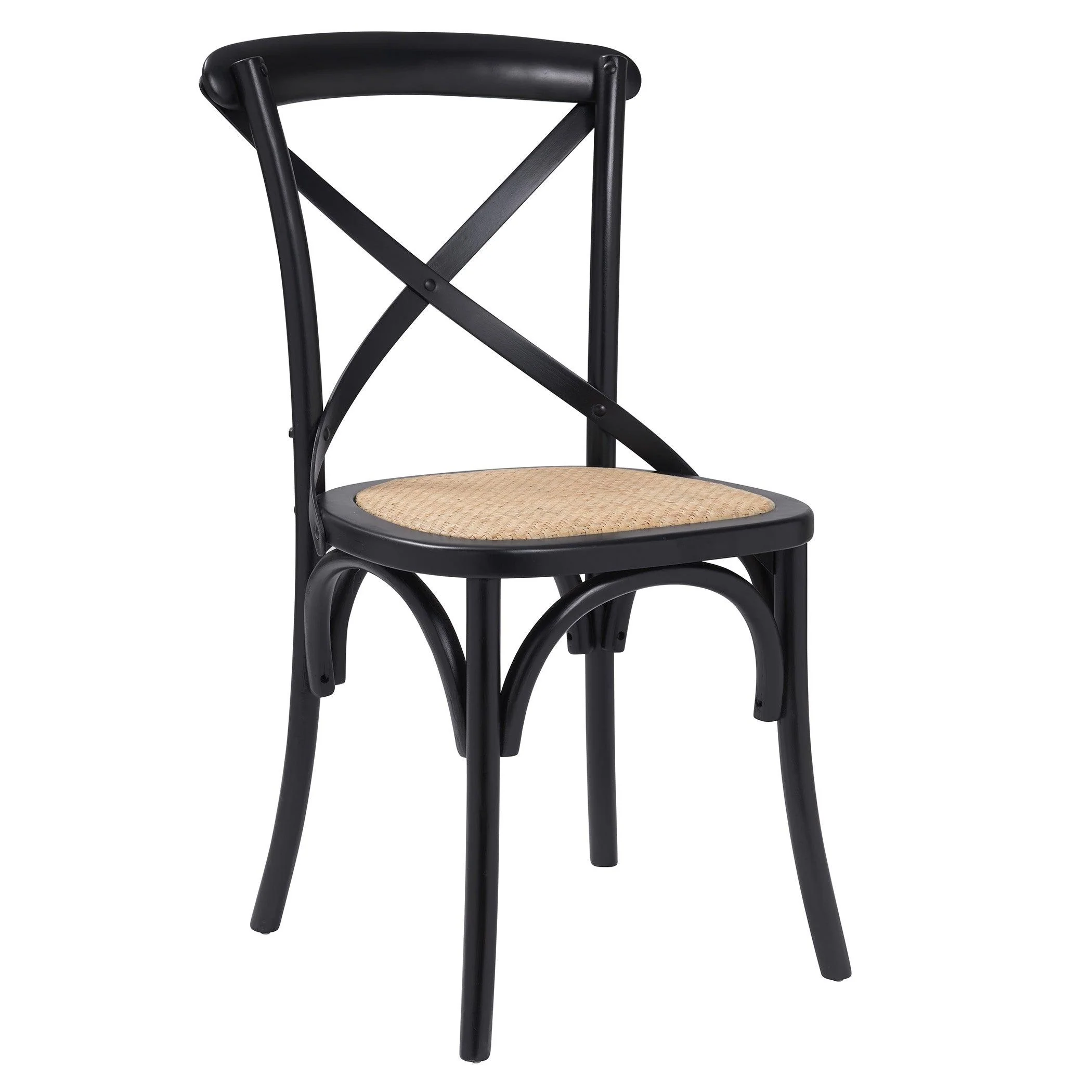 Neyo Side Chair in Black with Natural Rattan Seat - Set of 2 - Frankwebs