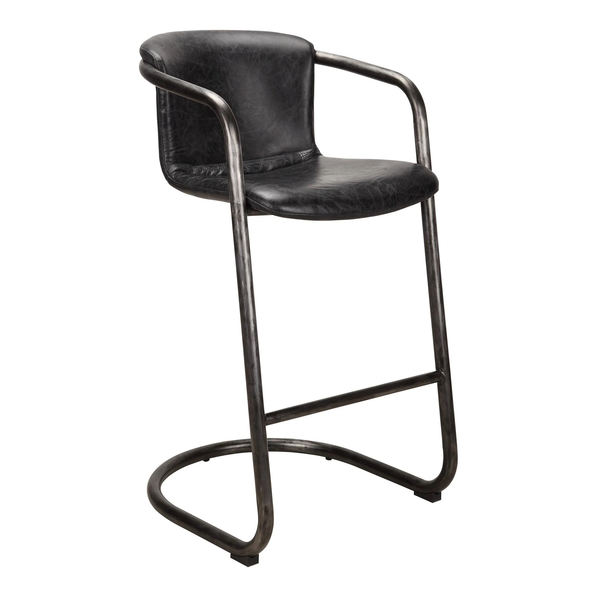 Freeman Barstool Onyx Black Leather  - Set Of Two - Frankwebs