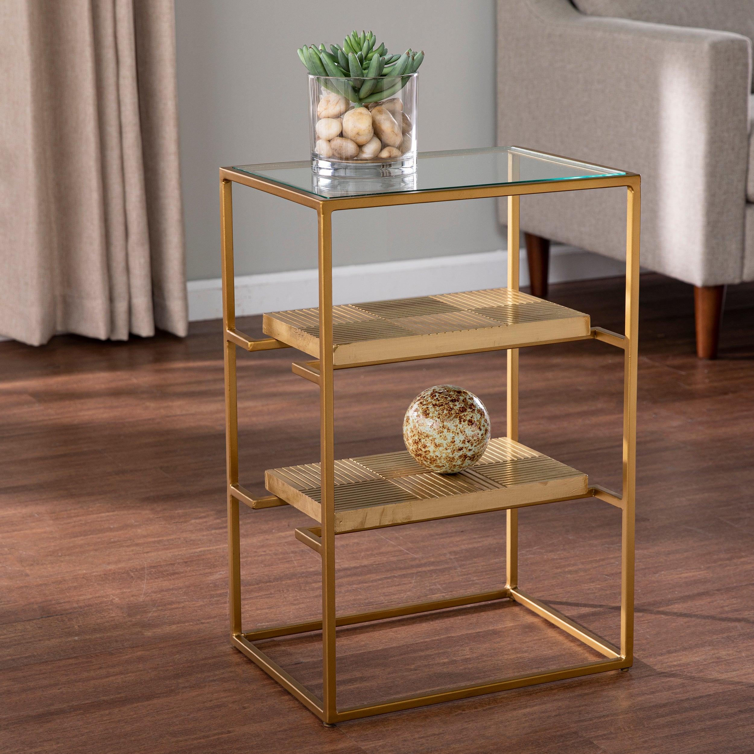 Penketh Glass-Top End Table w/ Storage - Frankwebs