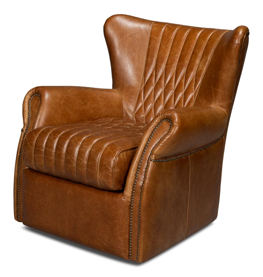 Bugatti Leather Swivel Chair - Cuba Brown - Frankwebs