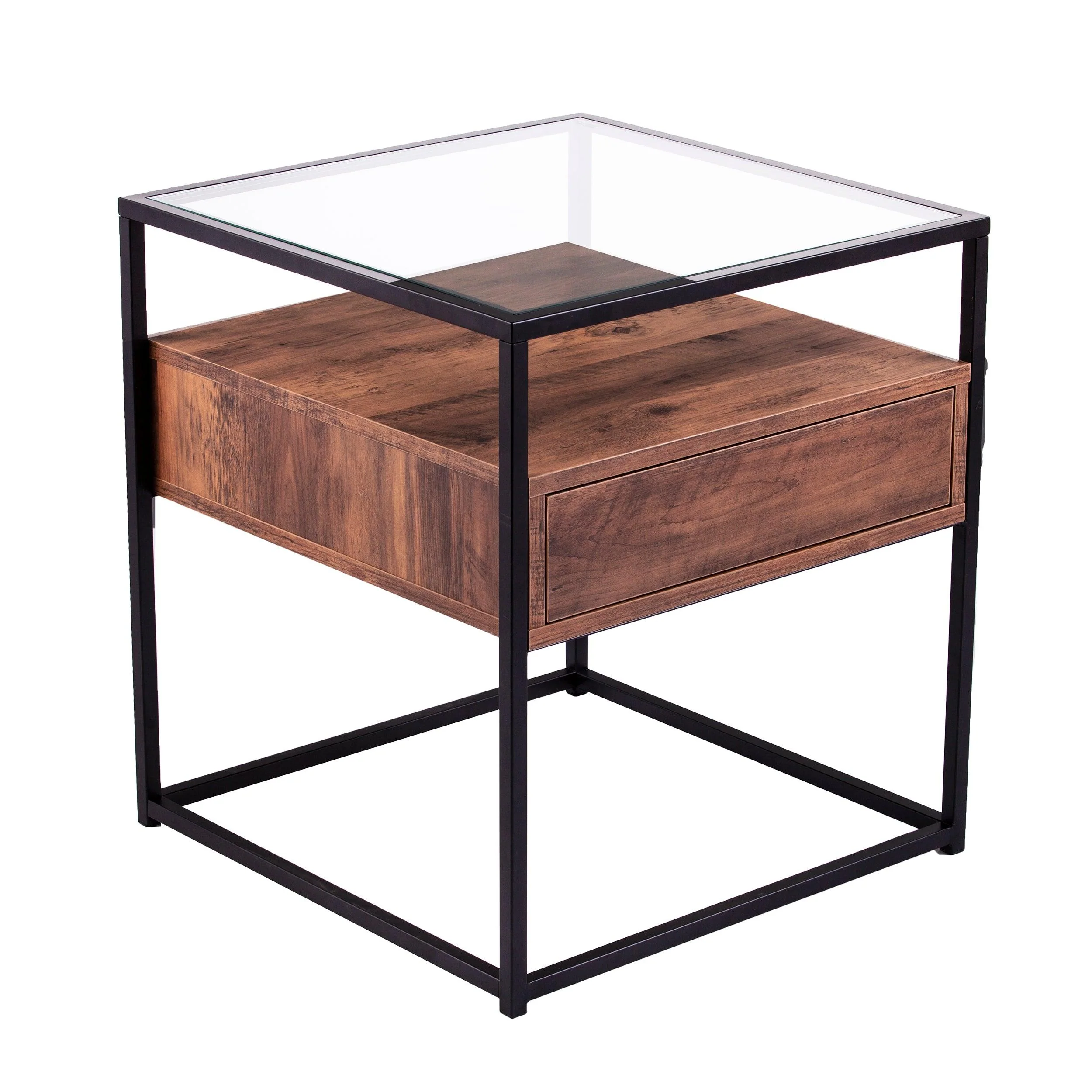 Olivern Glass-Top End Table w/ Storage - Frankwebs