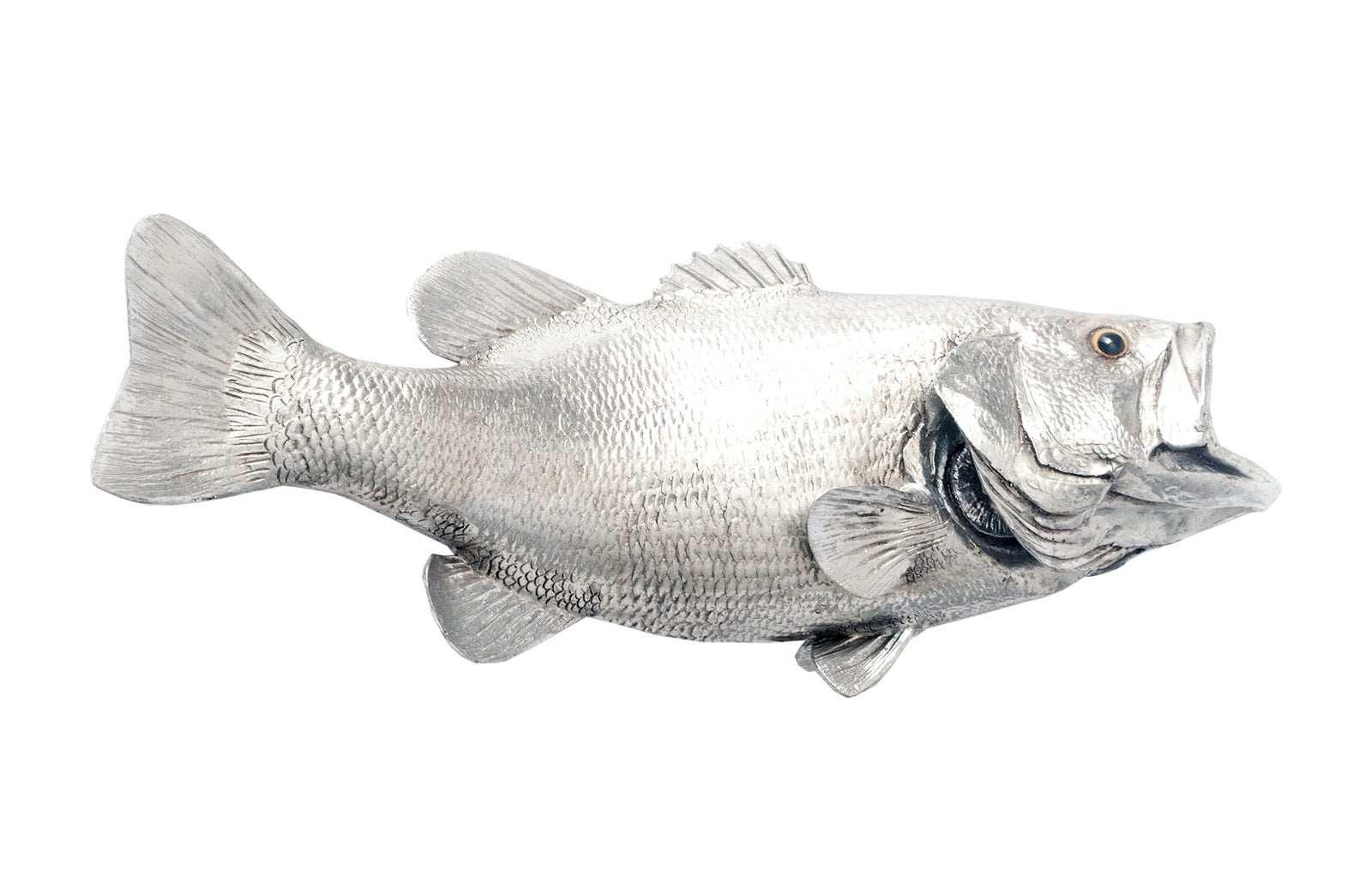 Large Mouth Bass Fish Wall Sculpture, Resin, Silver Leaf - Frankwebs