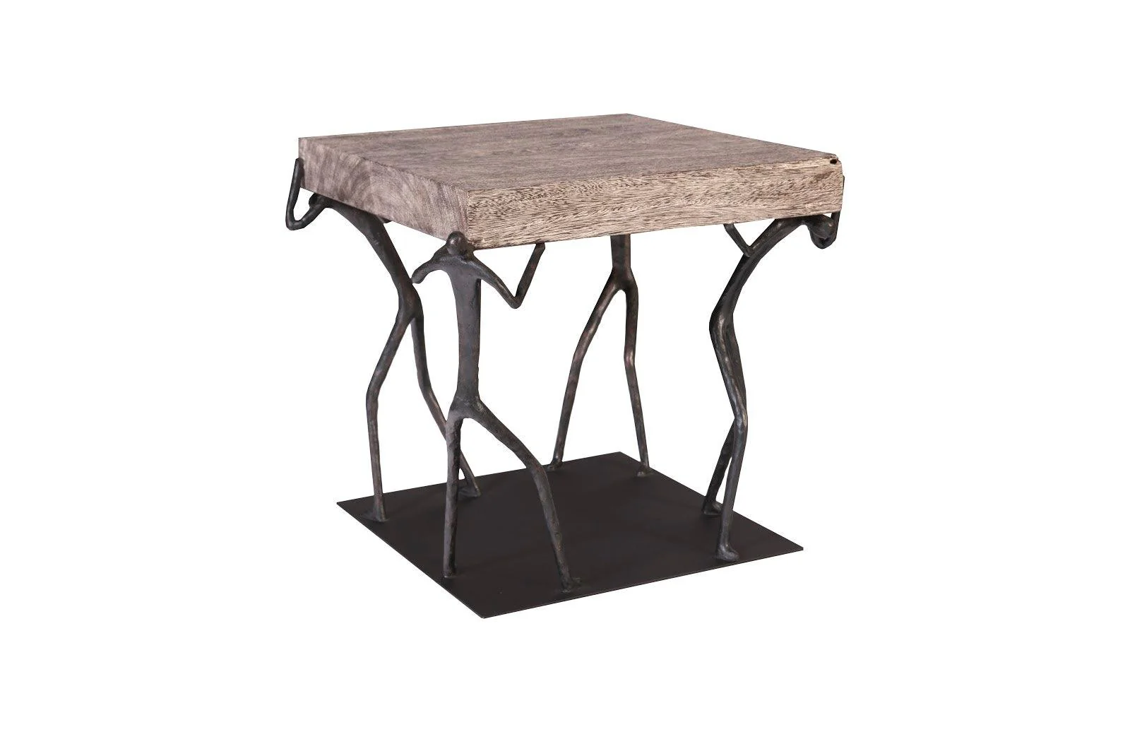 Atlas Side Table, Chamcha Wood, Gray Stone Finish, Metal - Frankwebs
