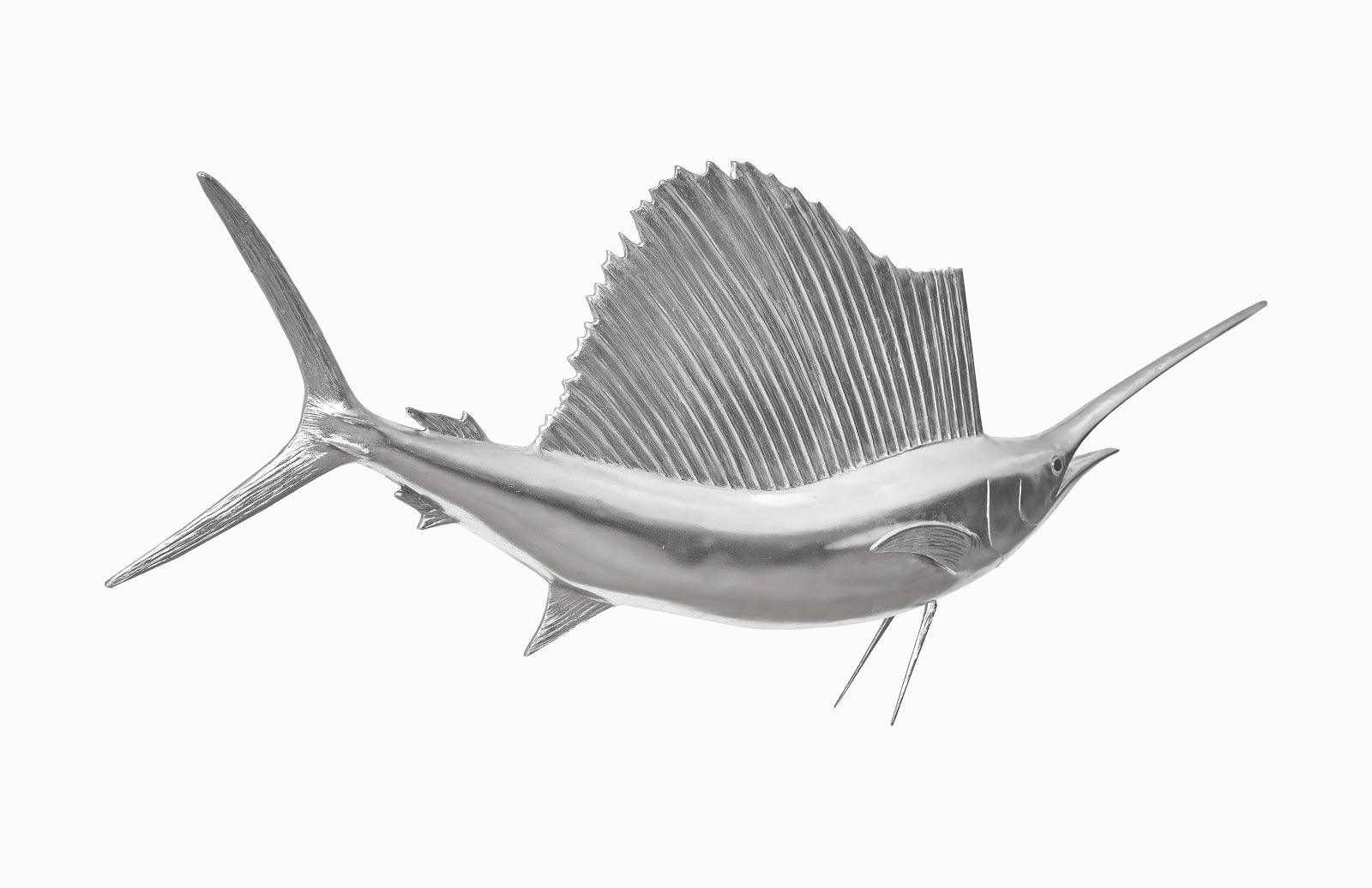 Sail Fish Wall Sculpture, Resin, Silver Leaf - Frankwebs