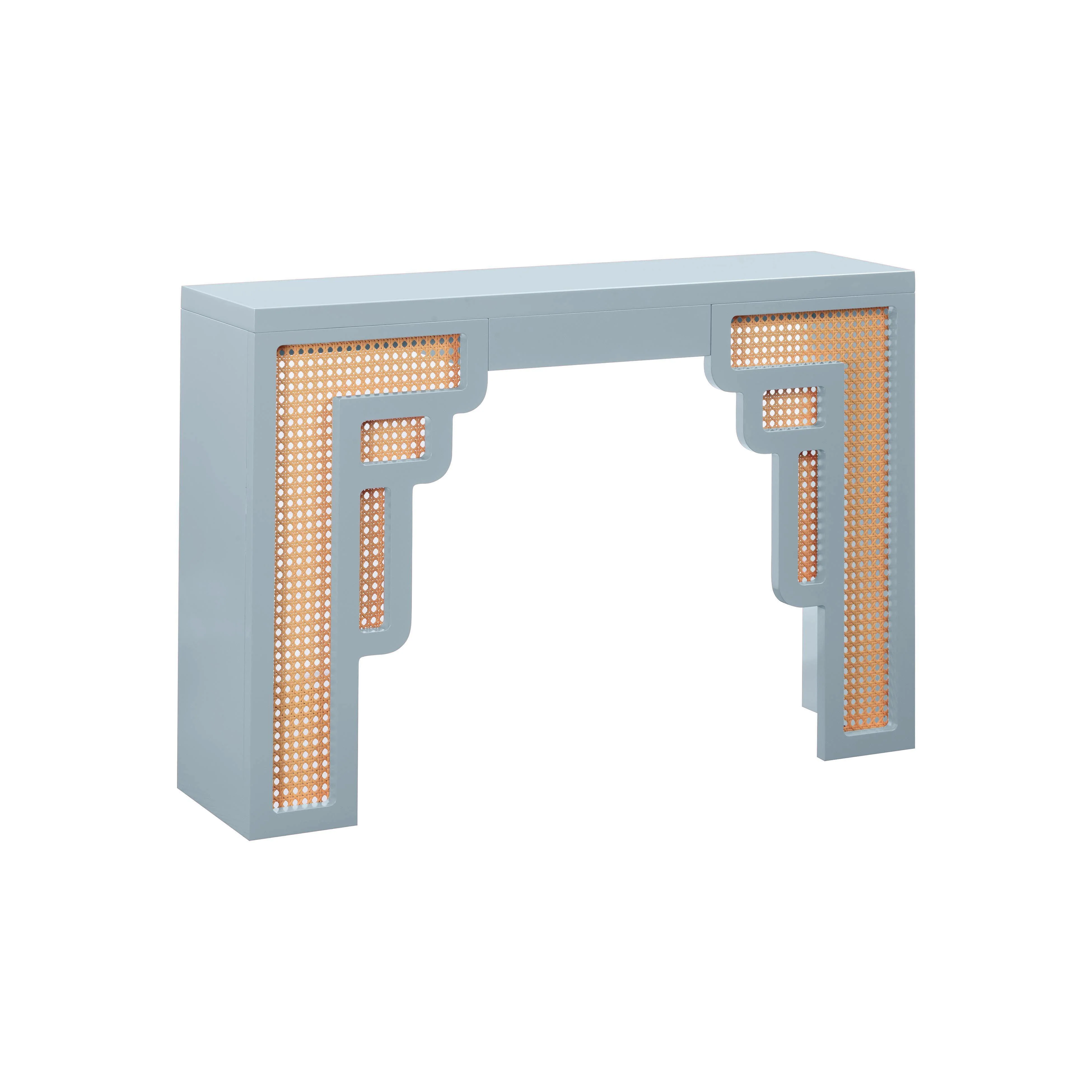 Suzie Pastel Blue & Rattan Console Table - Frankwebs