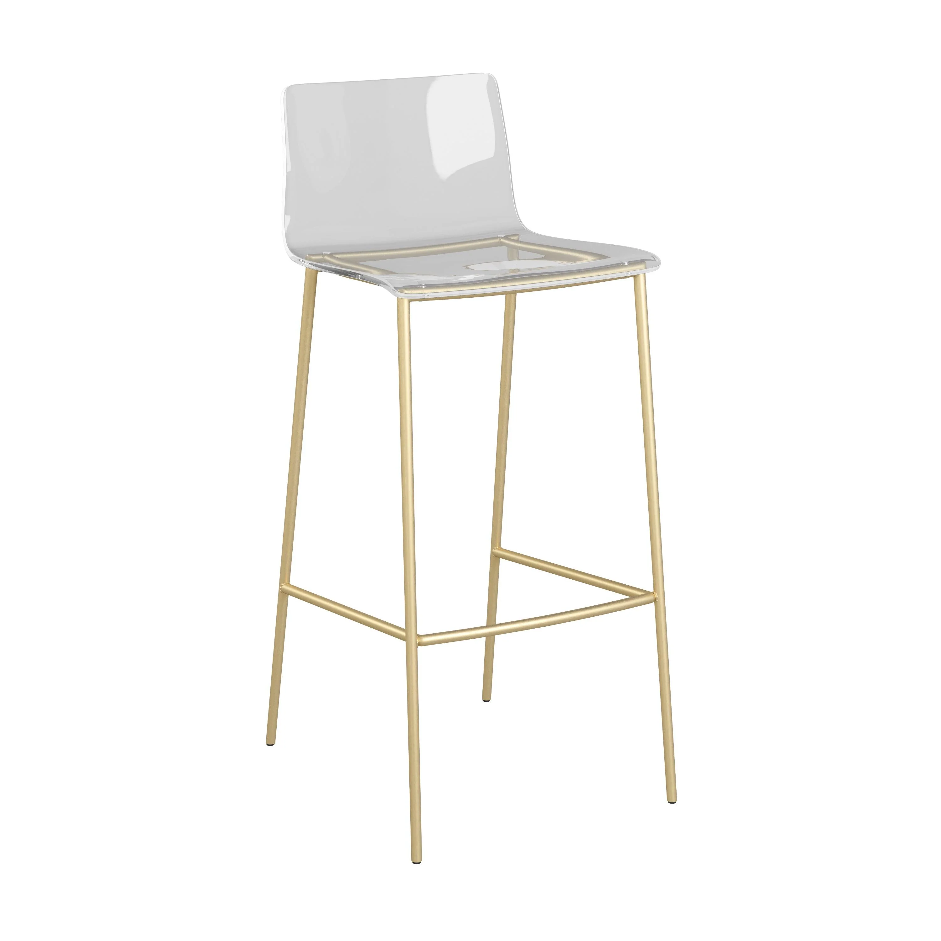 Cilla Bar Stool in Clear with Matte Brushed Gold Legs - Set of 2 - Frankwebs
