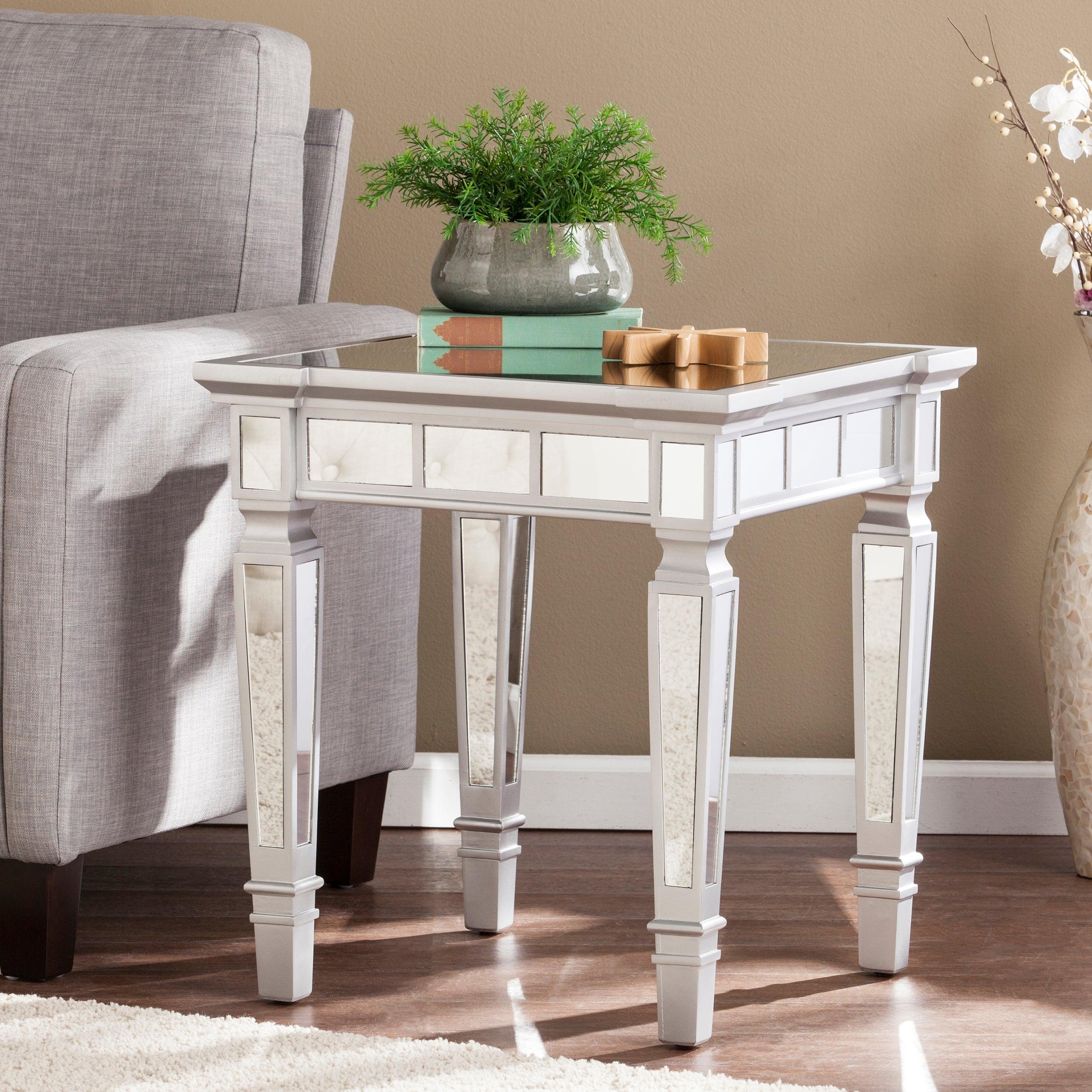 Glenview Glam Mirrored Square End Table - Matte Silver - Frankwebs