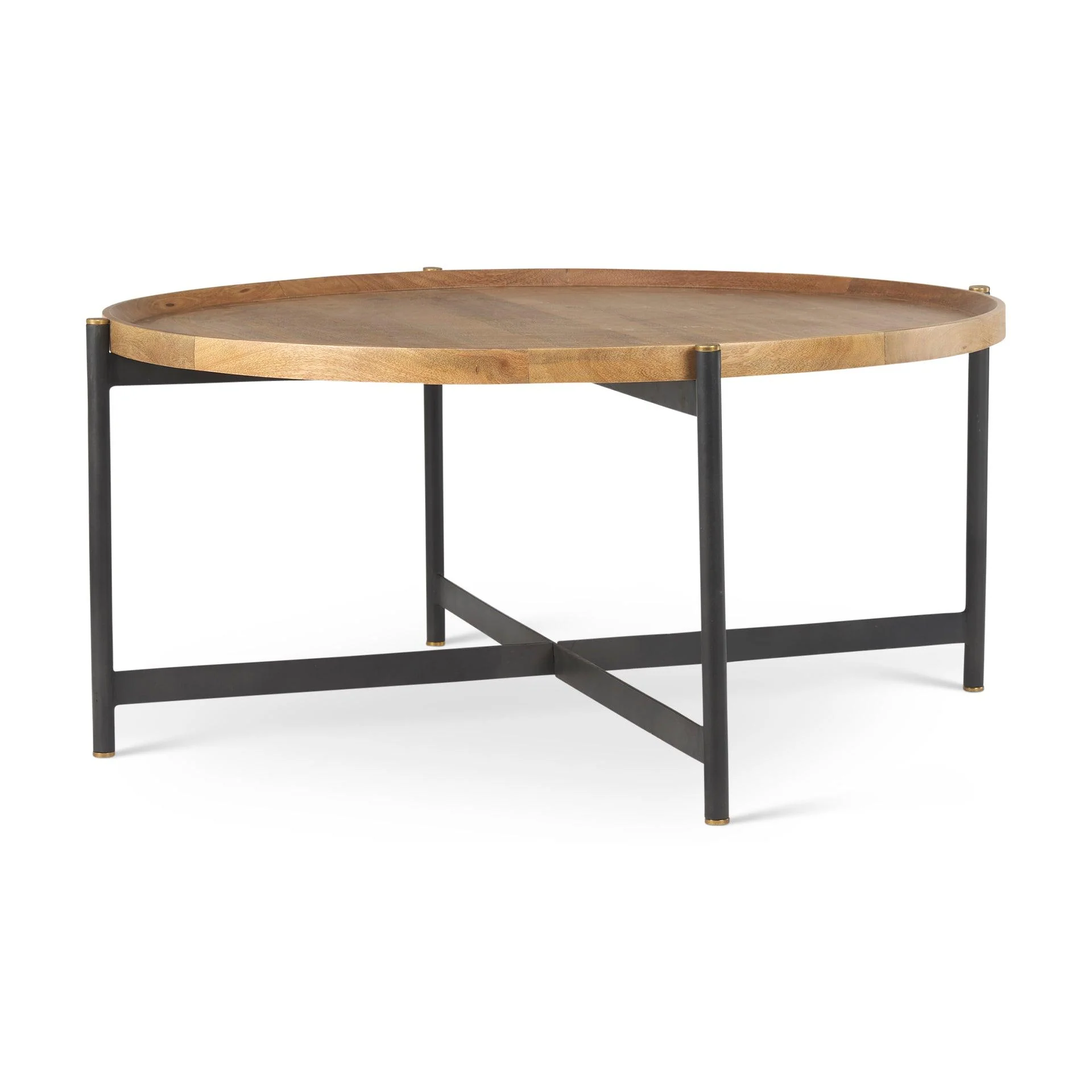 Marquisa Medium Brown Wood W/Black Metal Large Coffee Table - Frankwebs
