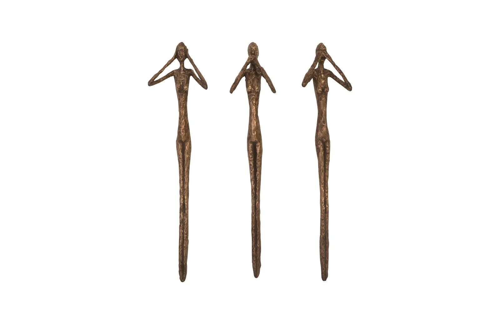 See, Speak, Hear No Evil Wall Art, Resin, Bronze, Set Of 3 - Frankwebs