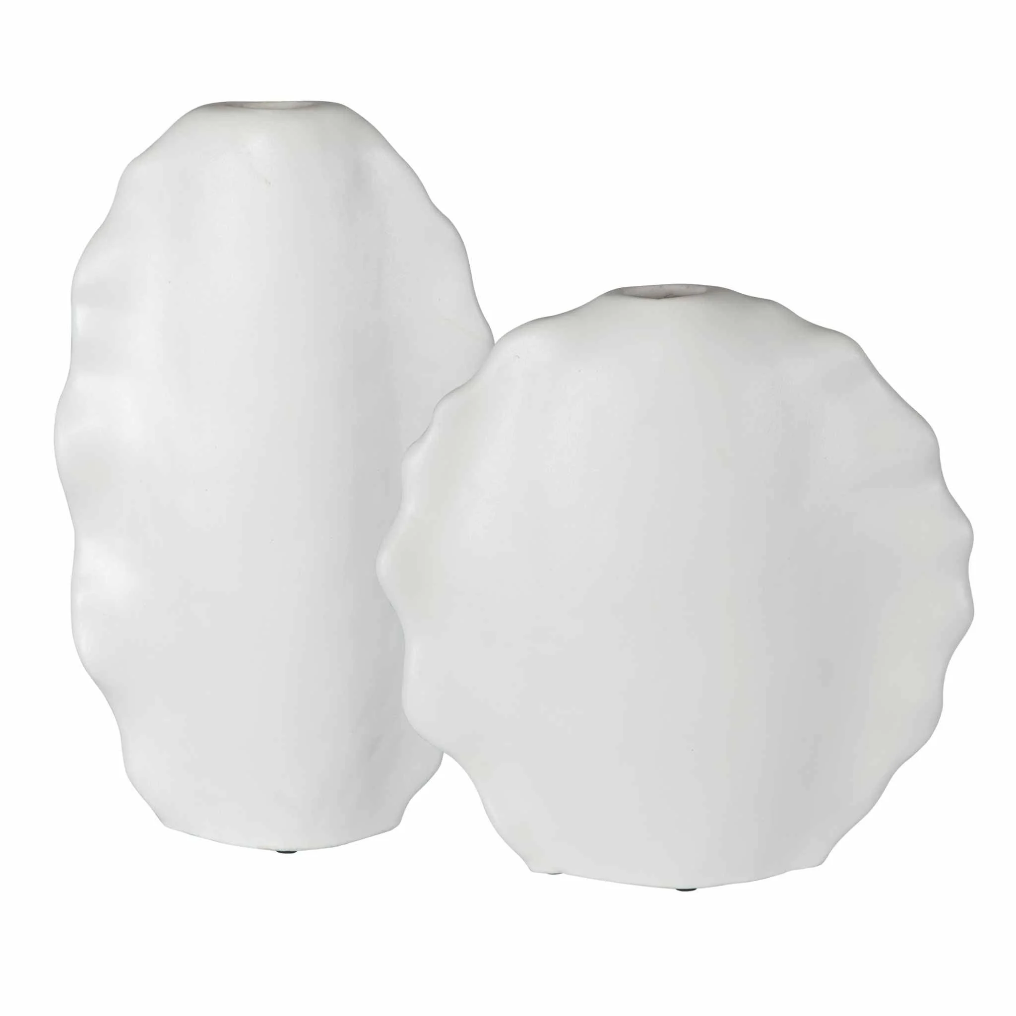 RUFFLED FEATHERS MODERN WHITE VASES, SET OF 2 - Frankwebs