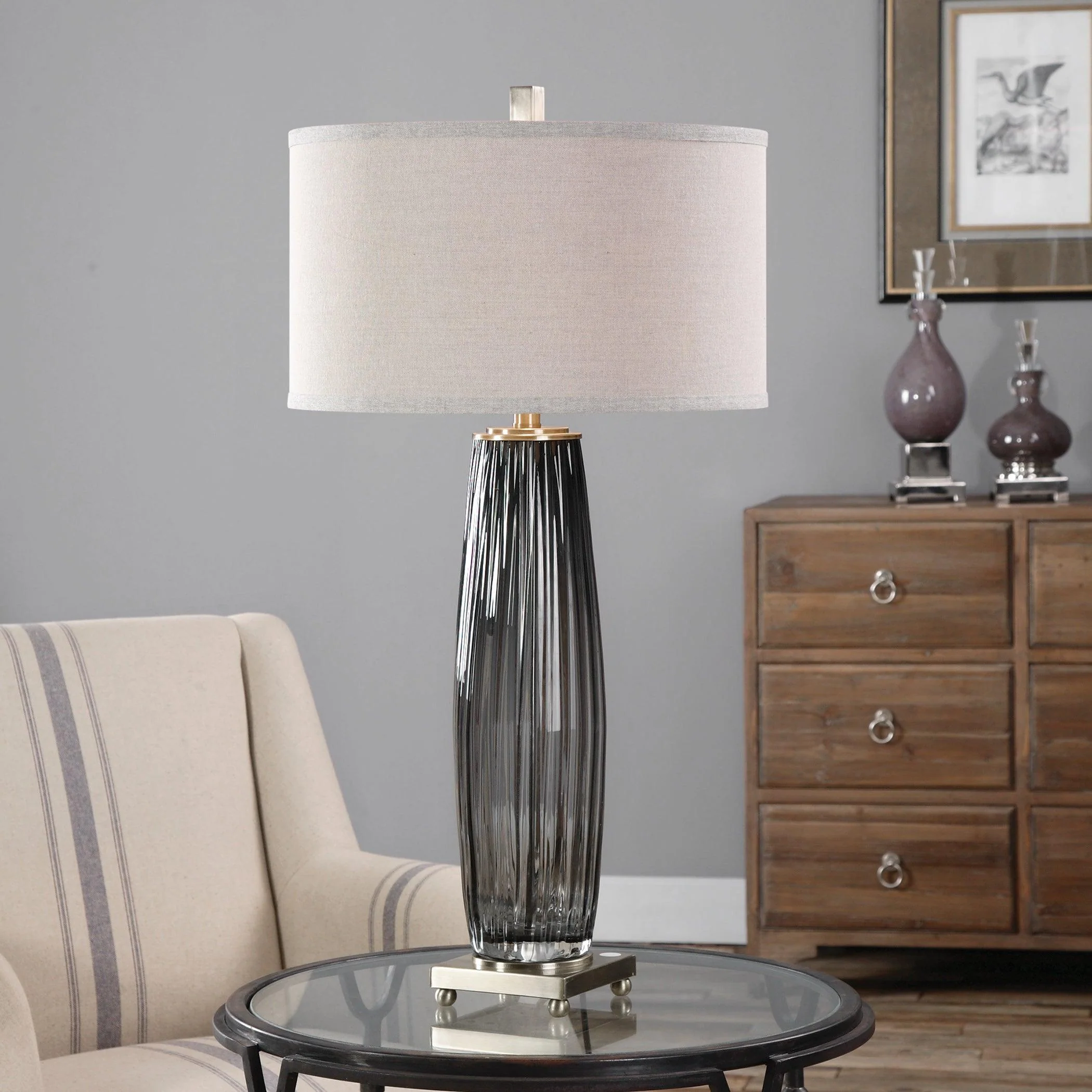 VILMINORE GRAY GLASS TABLE LAMP - Frankwebs