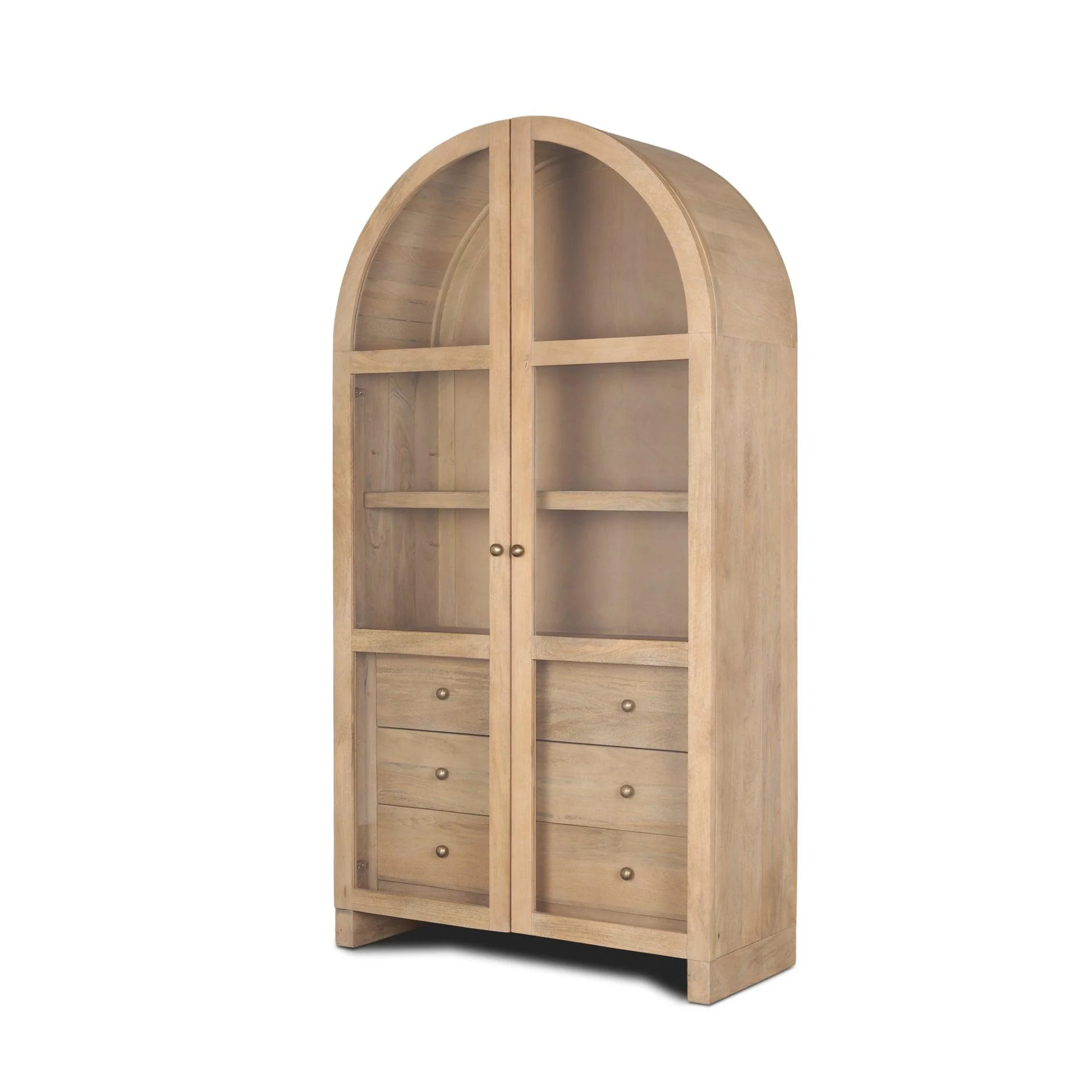 Suri Light Brown Wood W/Glass Doors Arched Curio Cabinet - Frankwebs