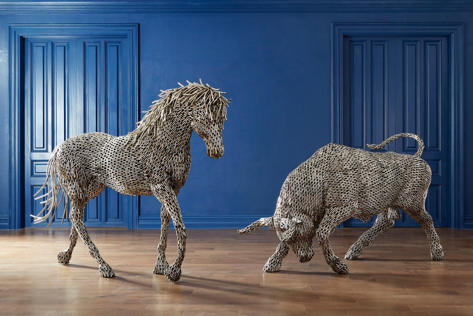 Bull Pipe Sculpture, Stainless Steel - Frankwebs