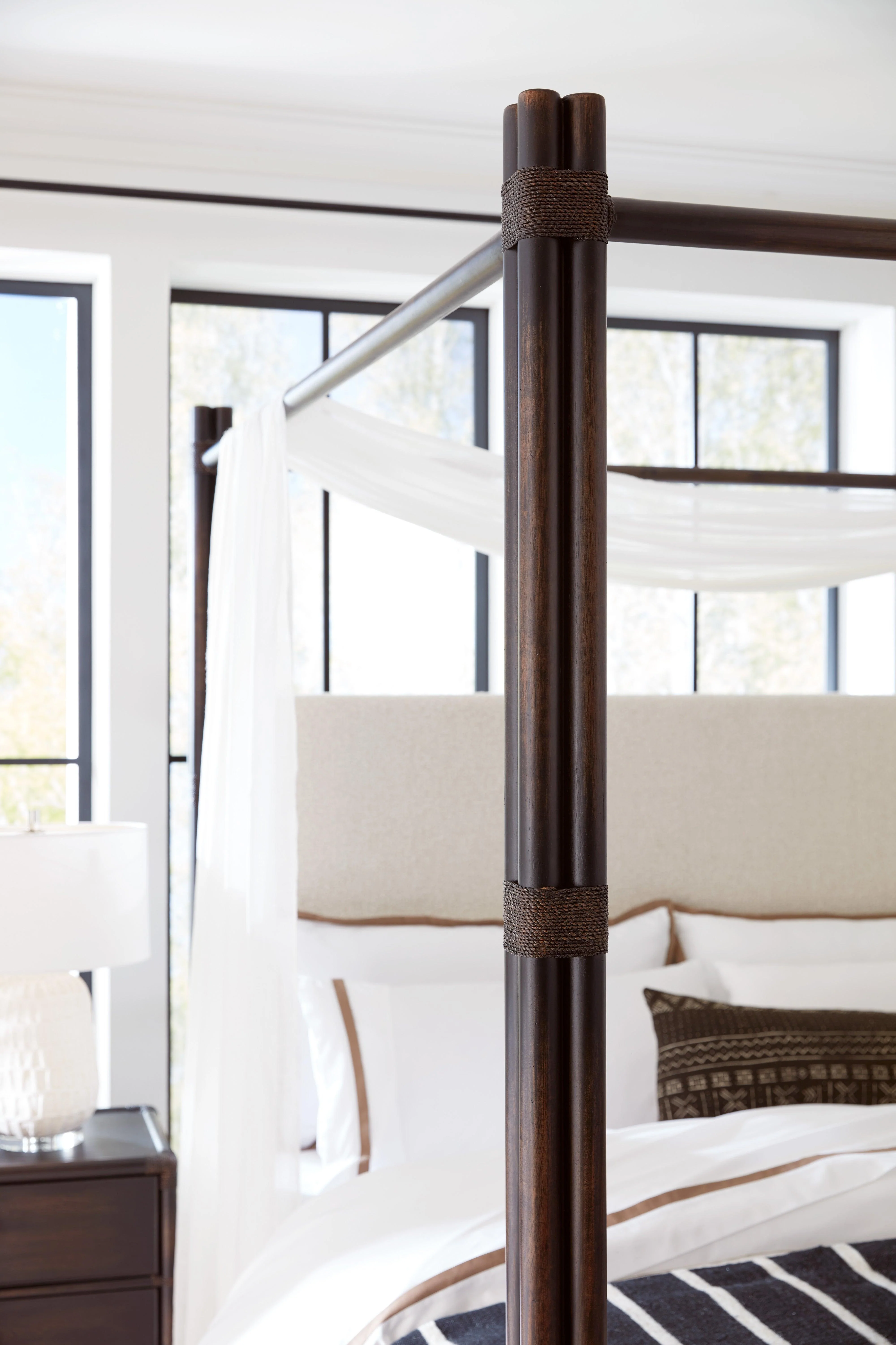 Retreat Pole Rattan Upholstered Poster Bed w/Canopy - Frankwebs