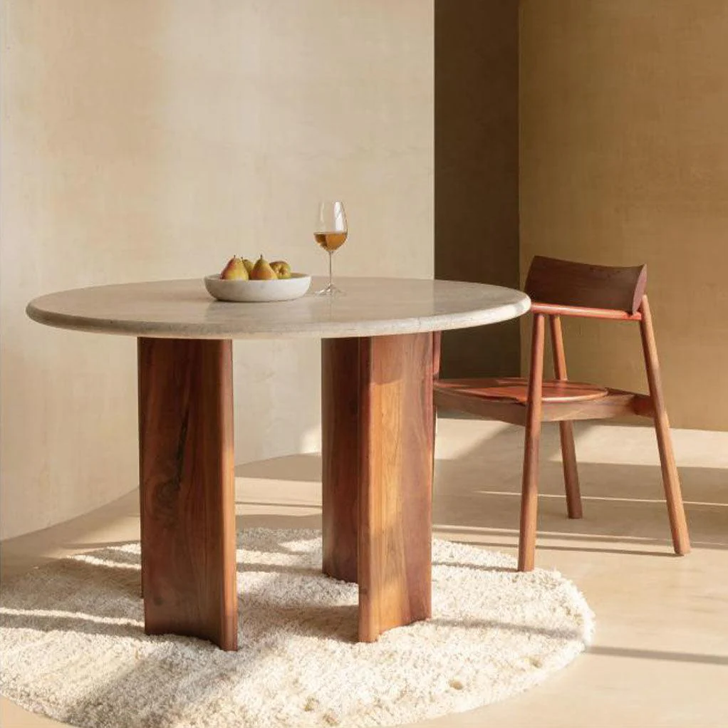 TRINSLY TRAVERTINE TOP DINING TABLE - Frankwebs