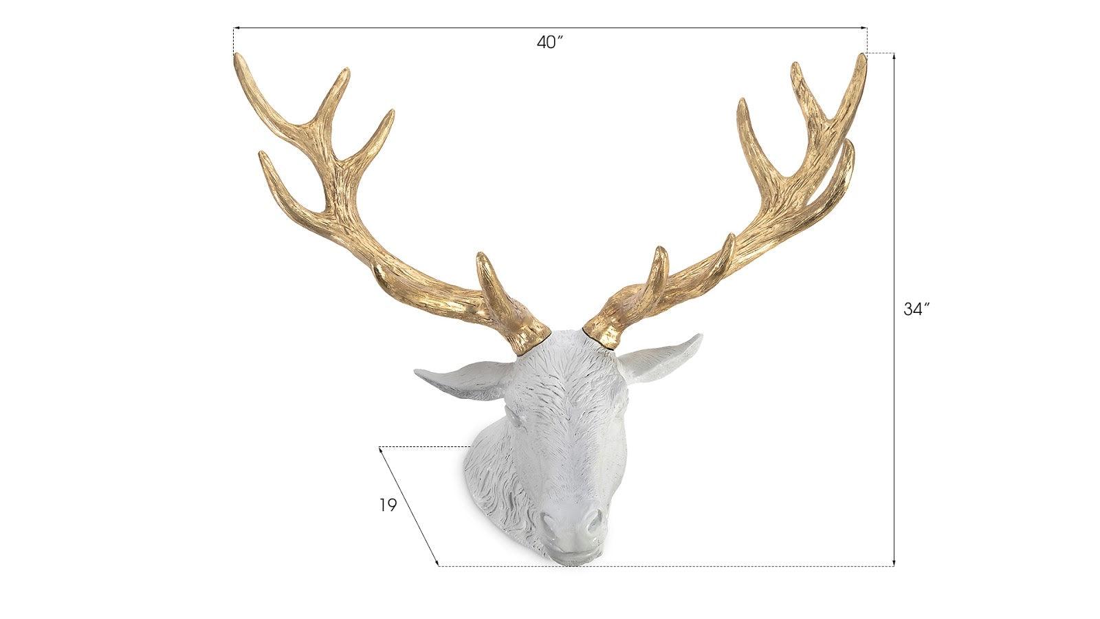 Stag Deer Head, White, Gold Leaf - Frankwebs