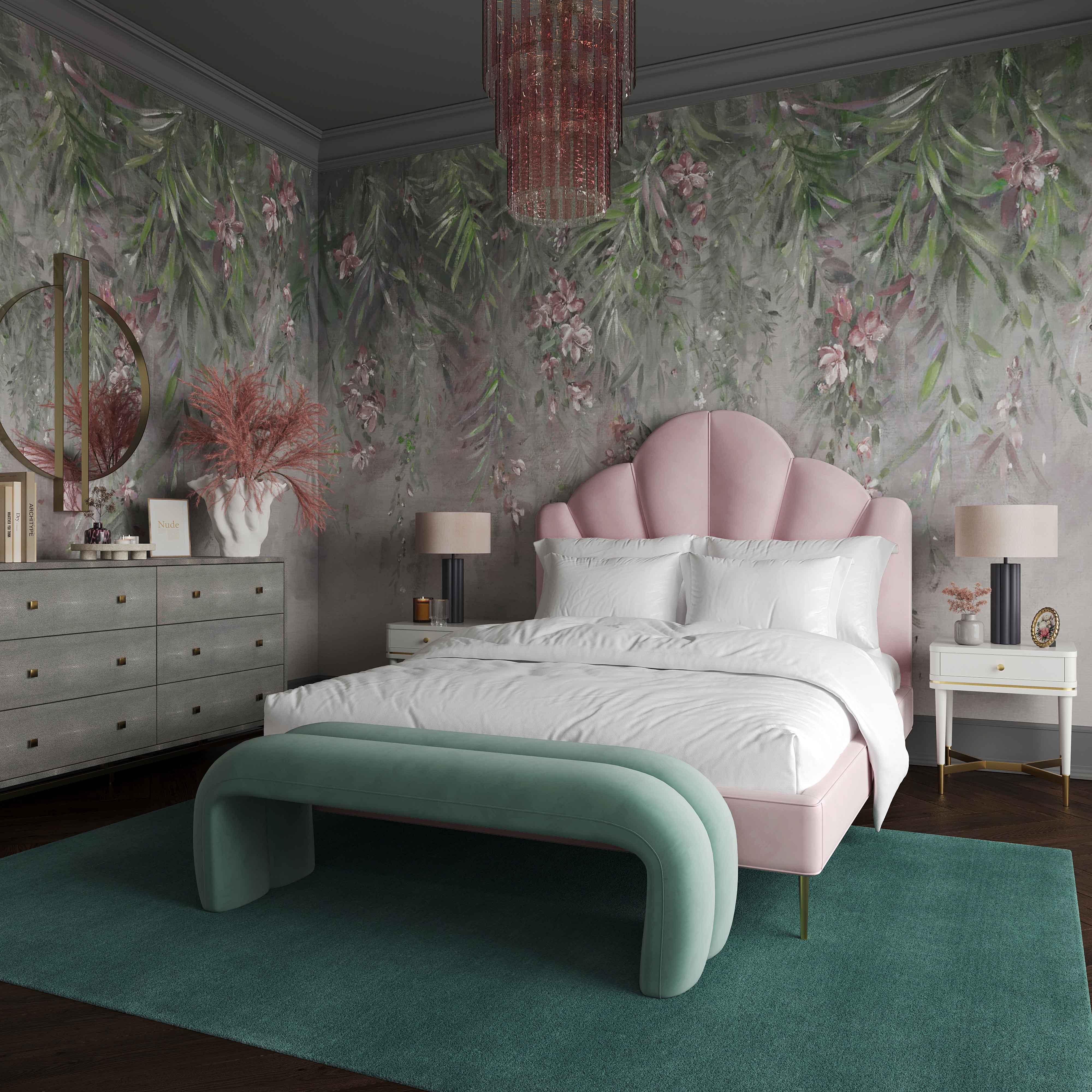 Leigh Green Velvet Channeled Bench - Frankwebs