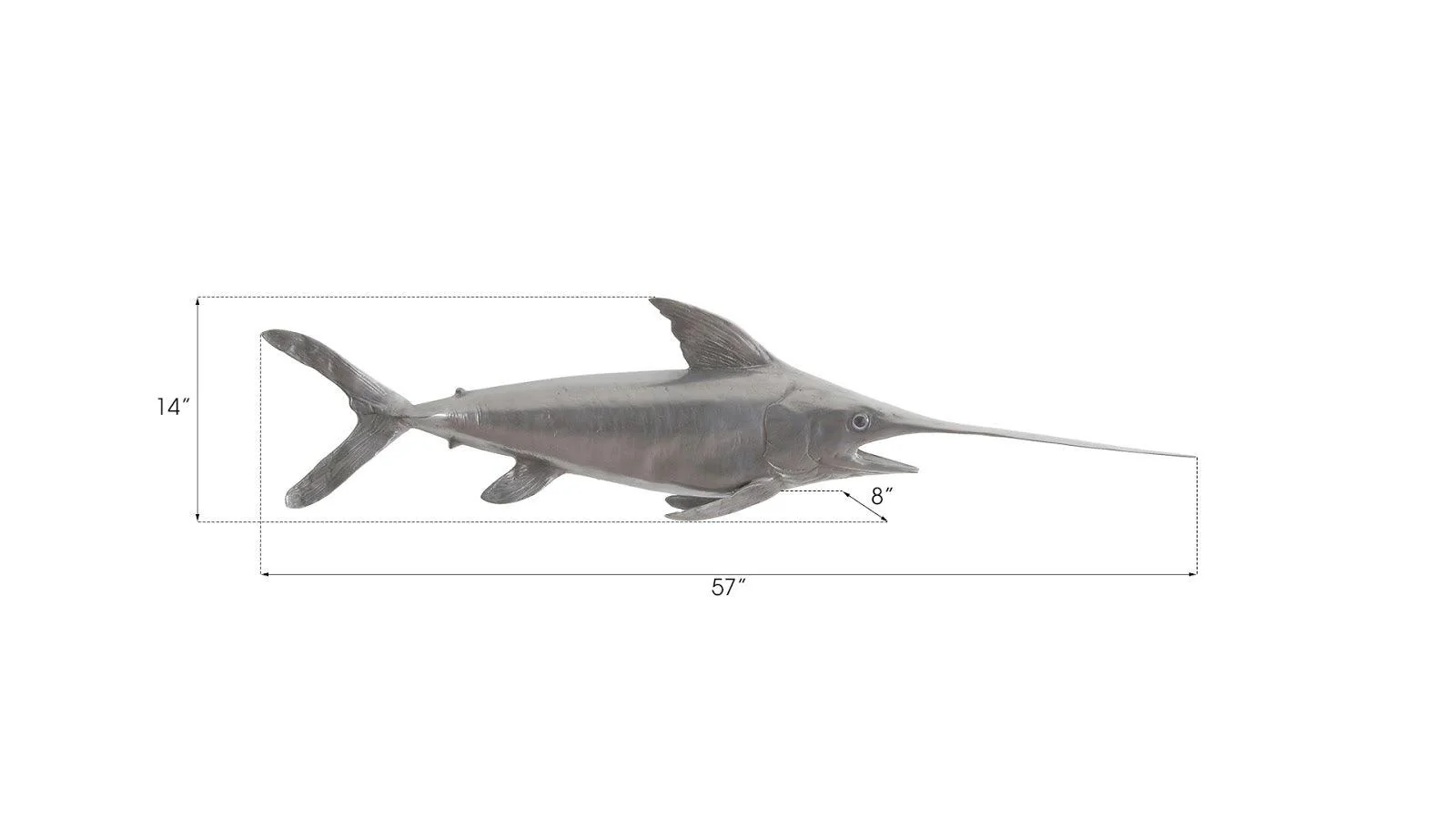 Broadbill Swordfish Fish Wall Sculpture, Resin, Polished Aluminum Finish - Frankwebs