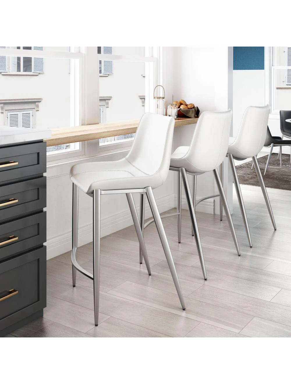 Magnus Counter Chair (Set of 2) White & Silver - Frankwebs