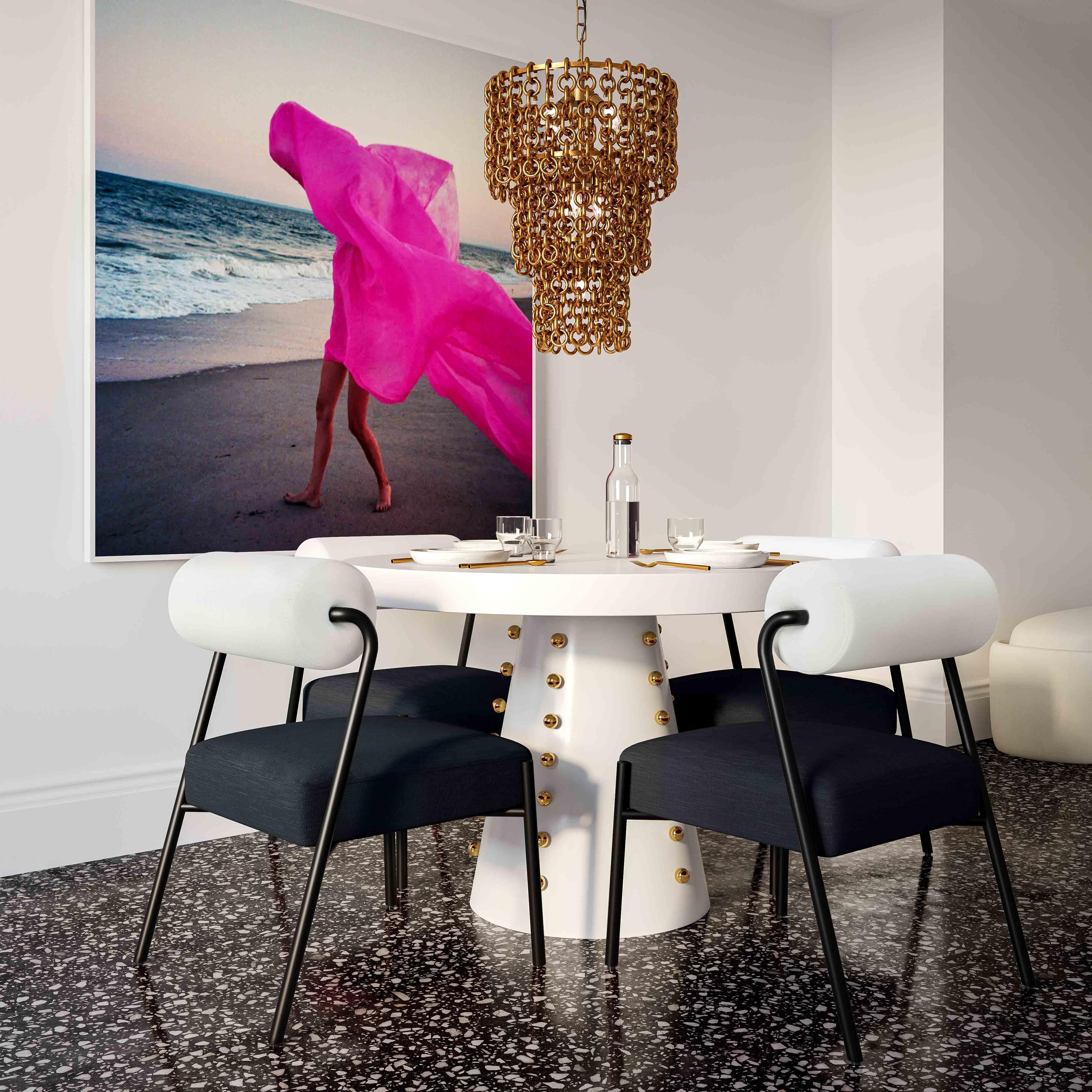 Jolene Cream and Black Linen Dining Chair - Set of 2 - Frankwebs