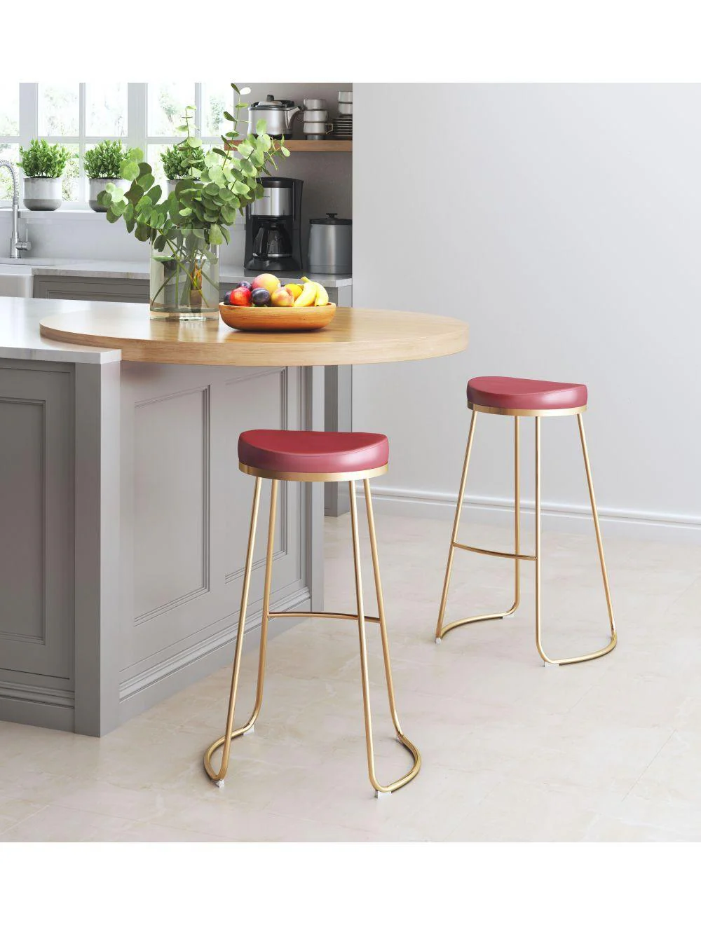 Bree Barstool (Set of 2) Burgundy & Gold - Frankwebs