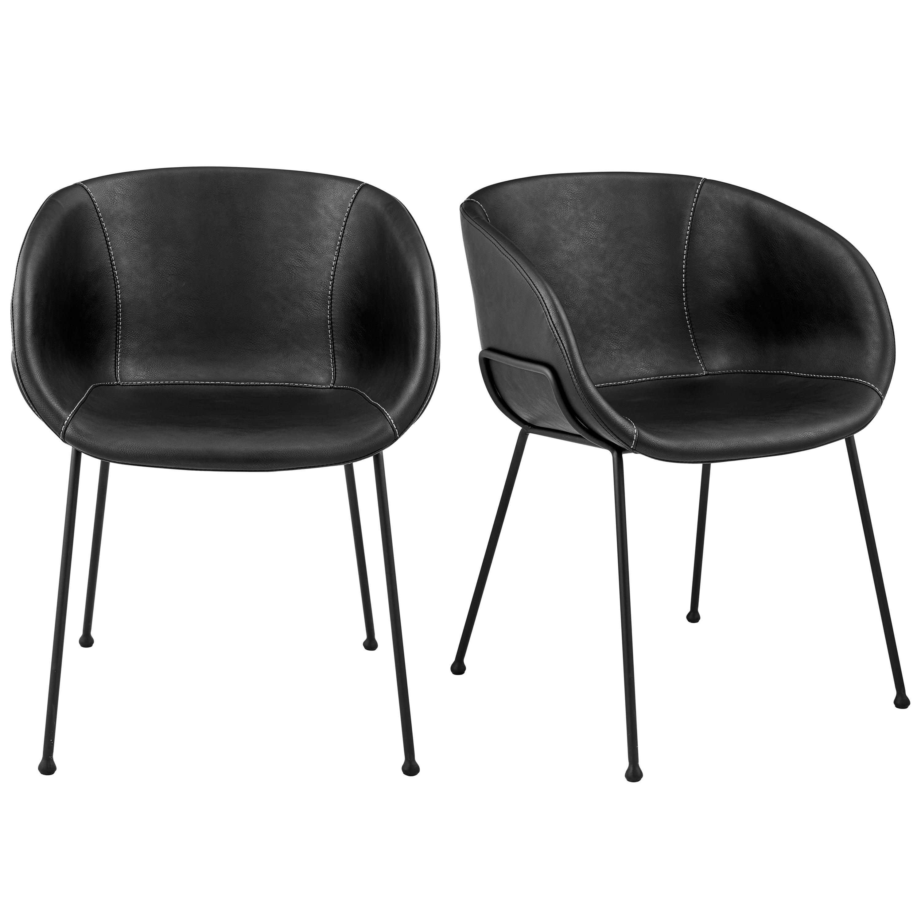 Zach Armchair with Leatherette and Powder Coated Steel Frame and Legs - Set of 2 - Frankwebs