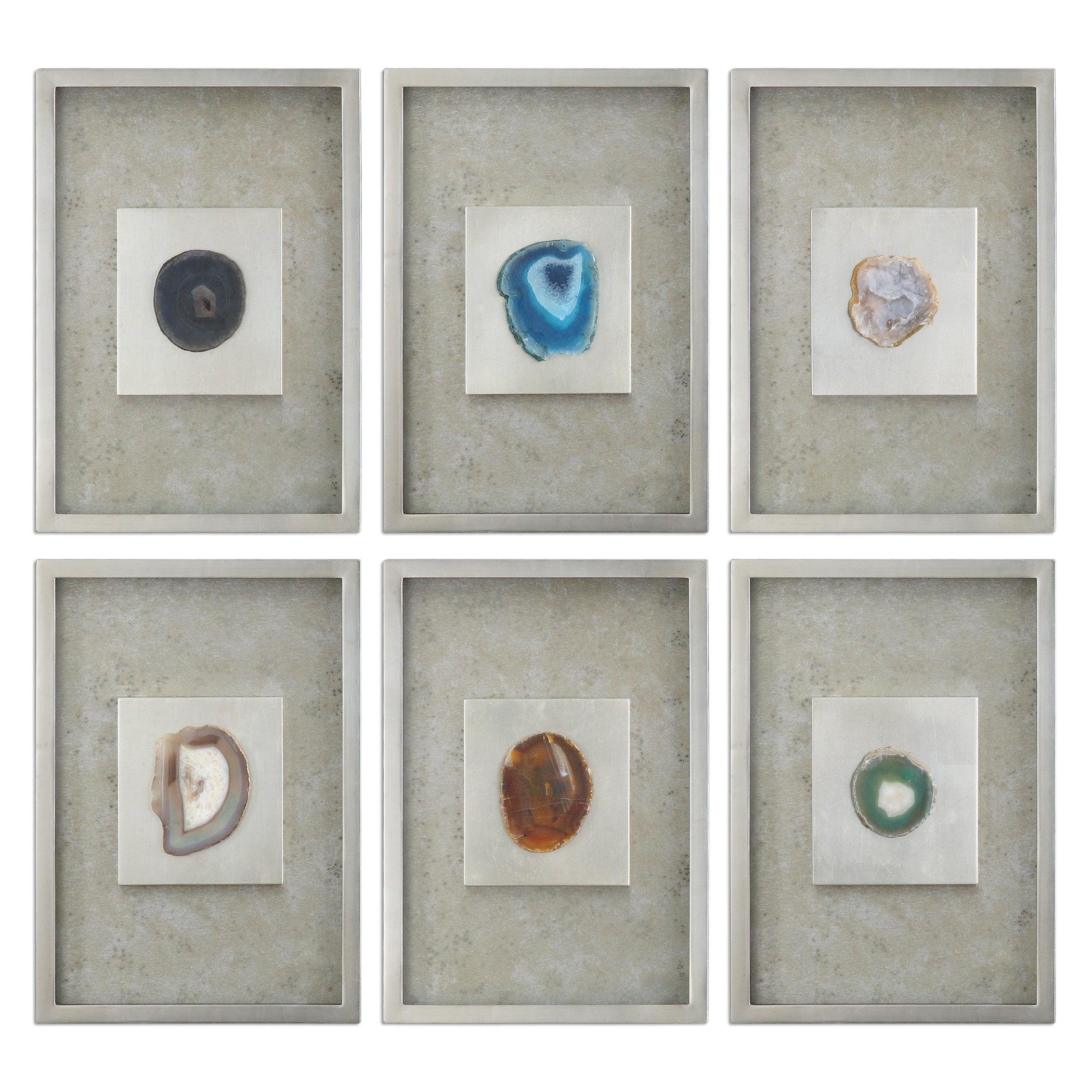 AGATE STONE SILVER WALL ART SET OF 6 - Frankwebs