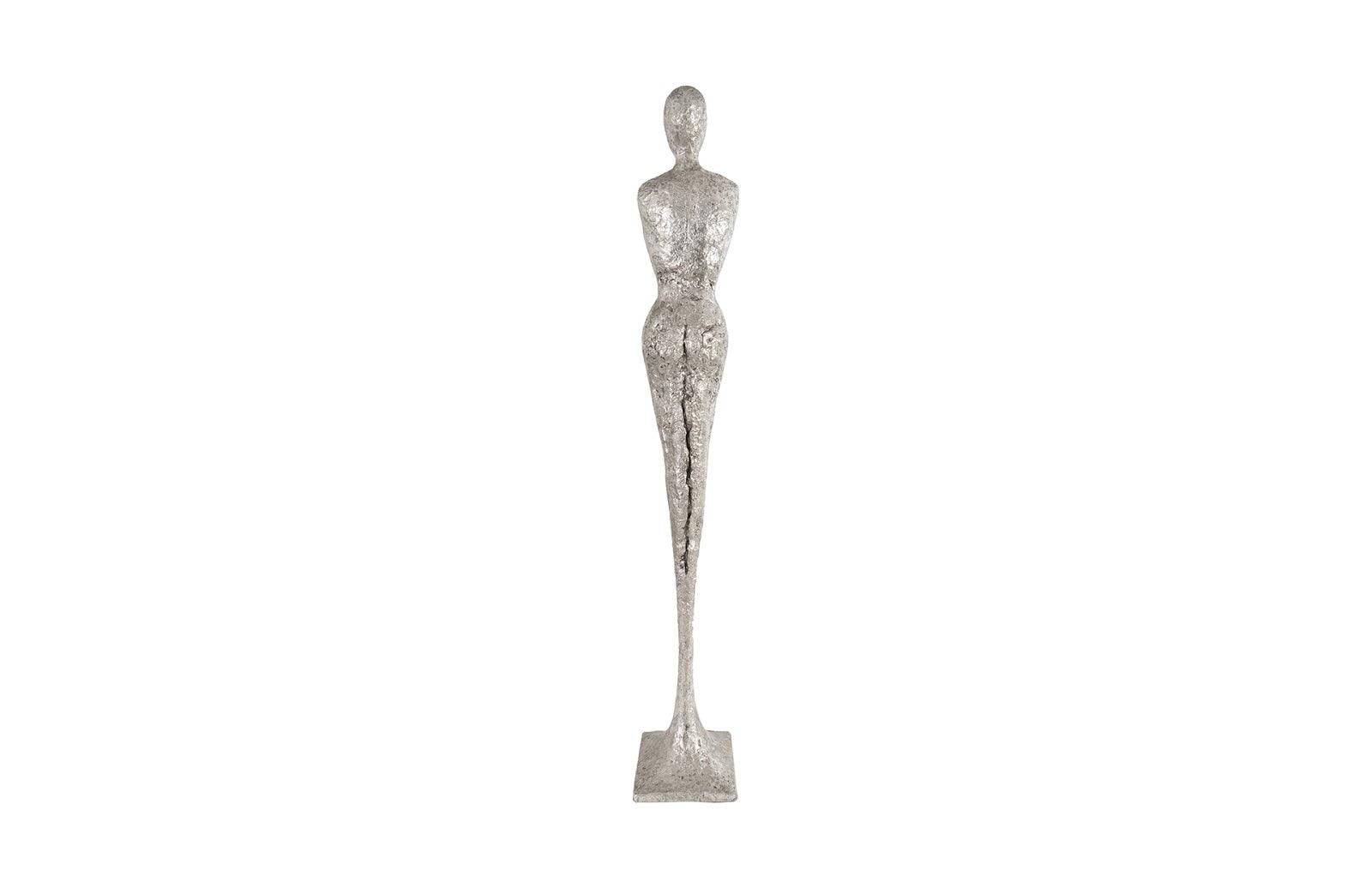 Tall Chiseled Female Sculpture, Resin, Silver Leaf - Frankwebs