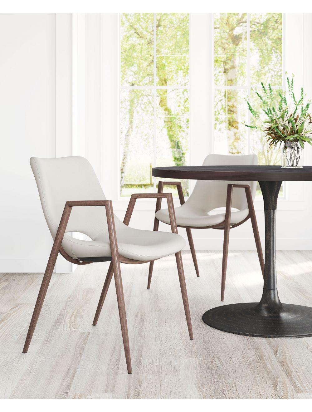 Desi Dining Chair (Set of 2) Beige & Walnut - Frankwebs