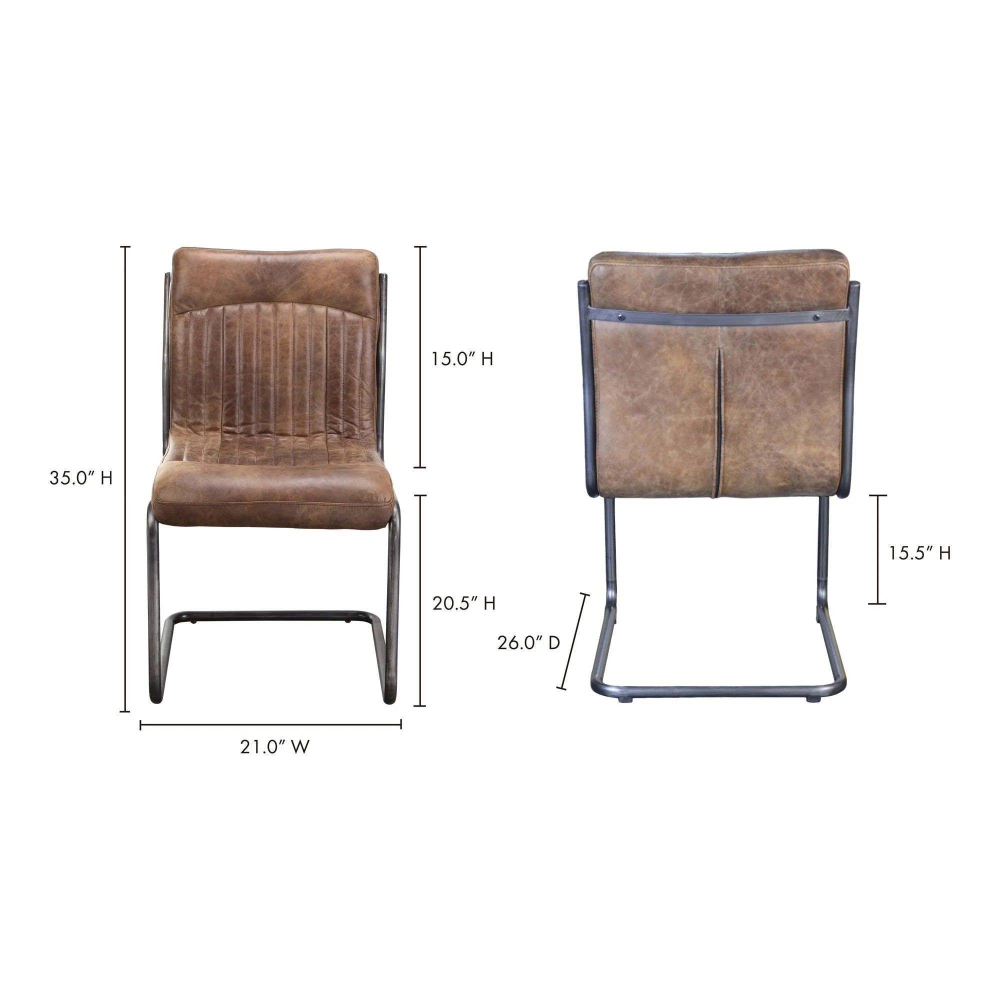 Ansel Dining Chair Grazed Brown Leather - Set Of Two - Frankwebs