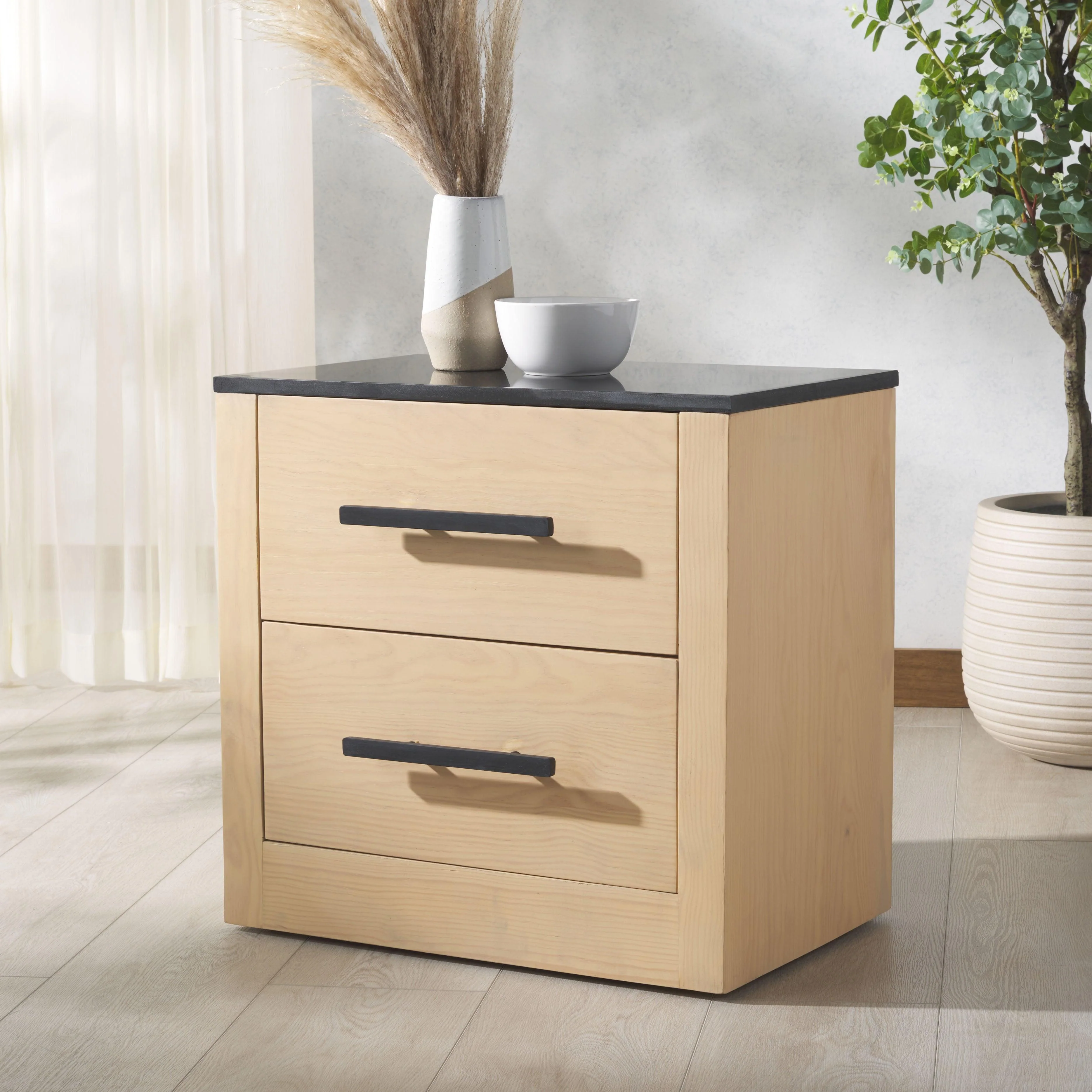 Abbianna Black Marble Top Nightstand - Frankwebs