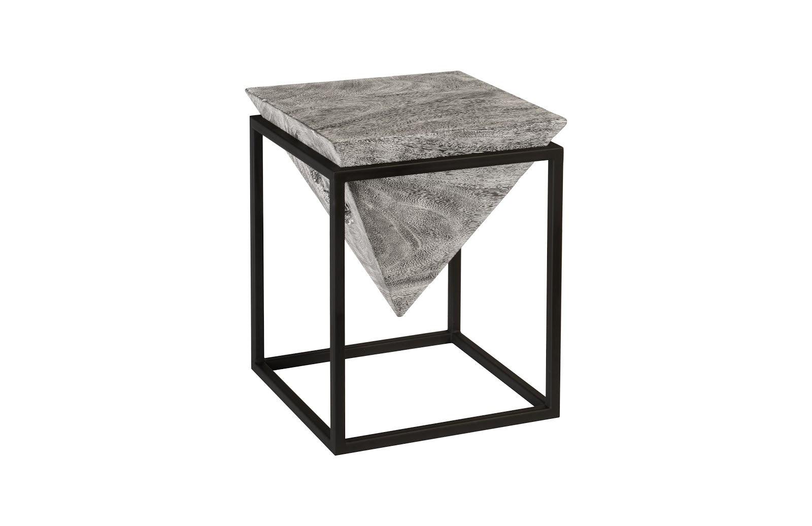 Inverted Pyramid Side Table, Gray Stone, Wood/Metal, Black, SM - Frankwebs