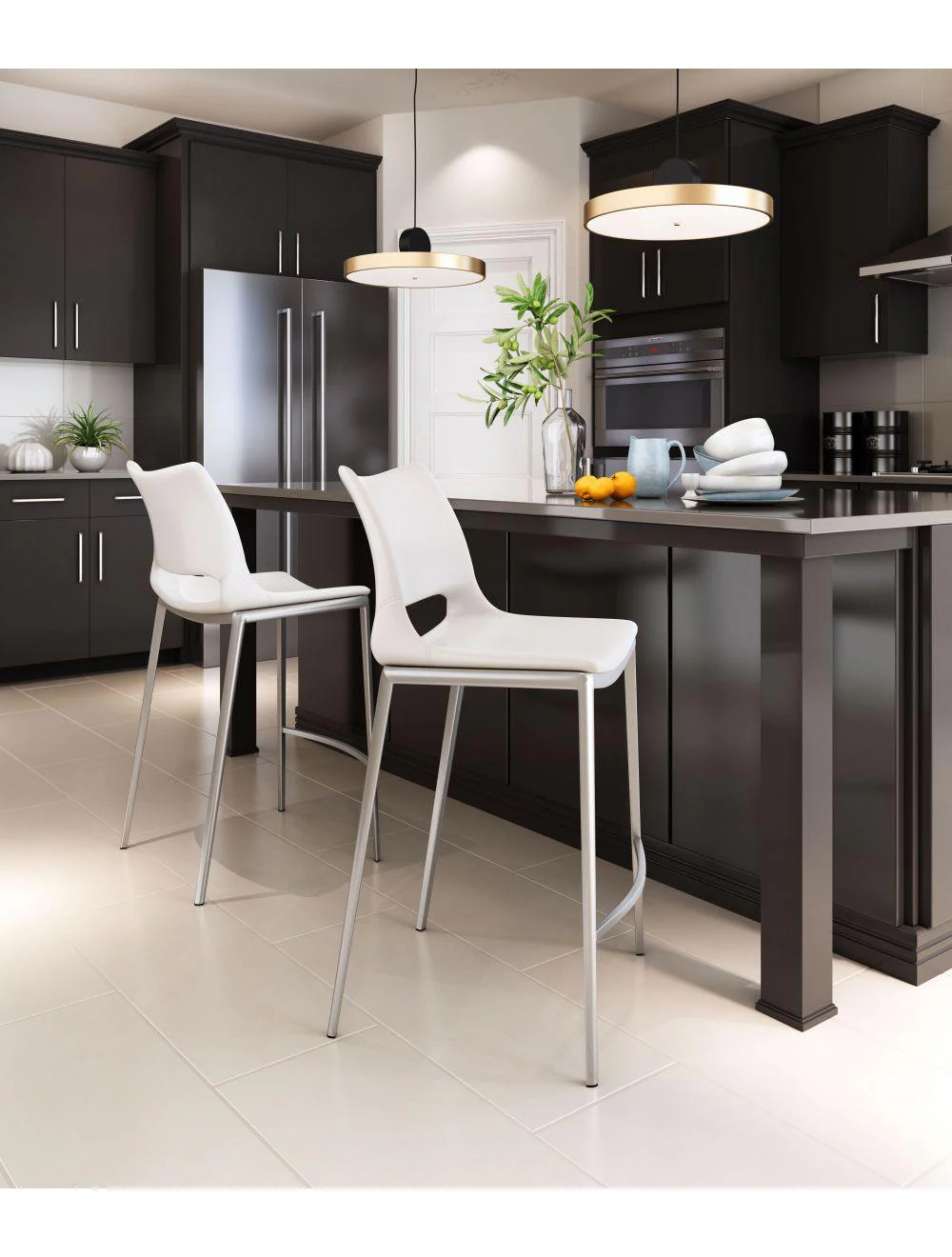 Ace Counter Chair (Set of 2) White & Silver - Frankwebs