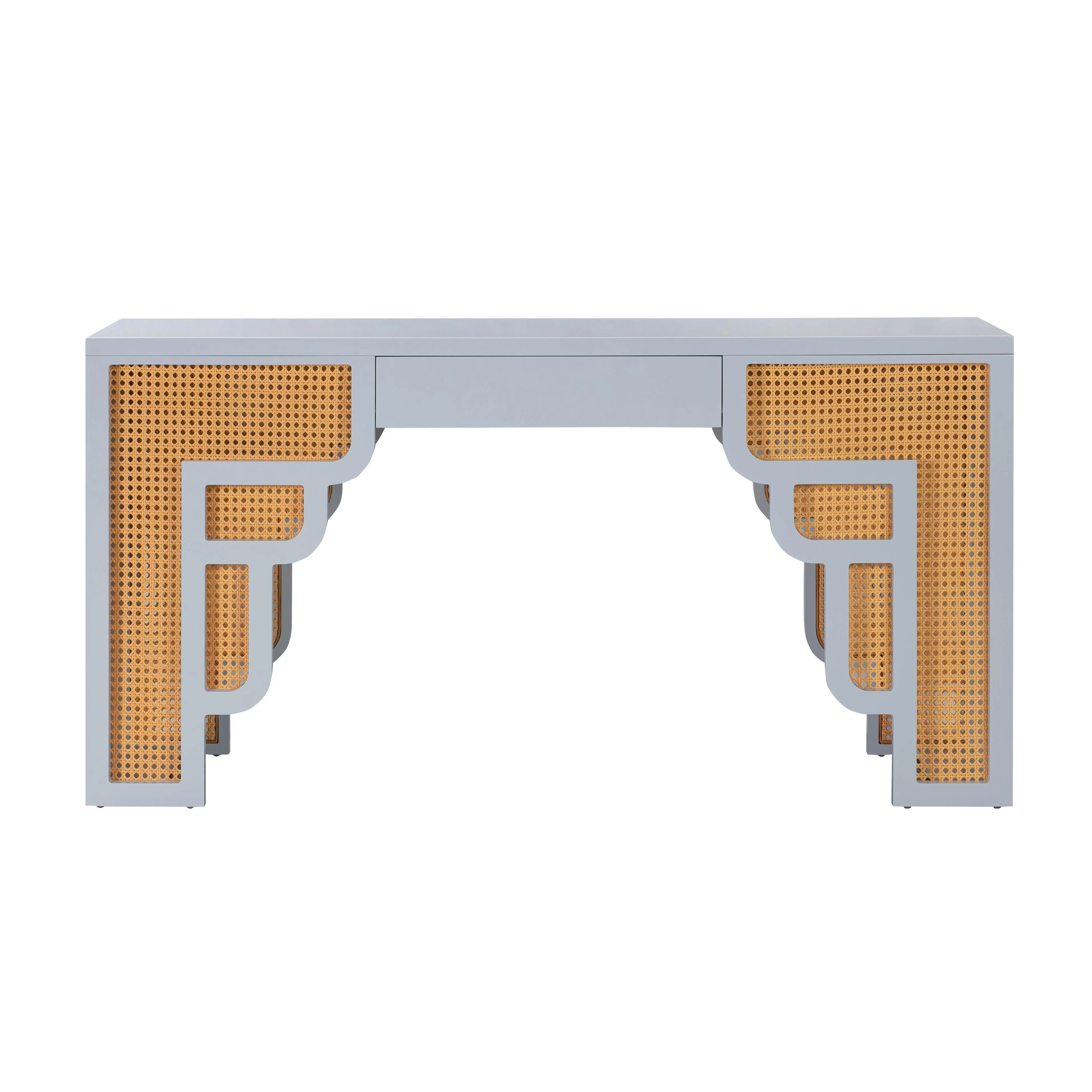 Suzie Pastel Blue & Rattan Executive Desk - Frankwebs