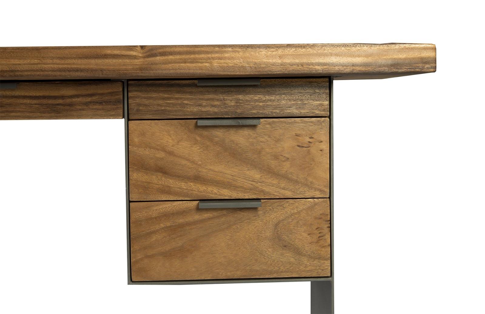 Iron Frame Standing Desk with Drawers, Chamcha Wood, Natural, Bar Height - Frankwebs